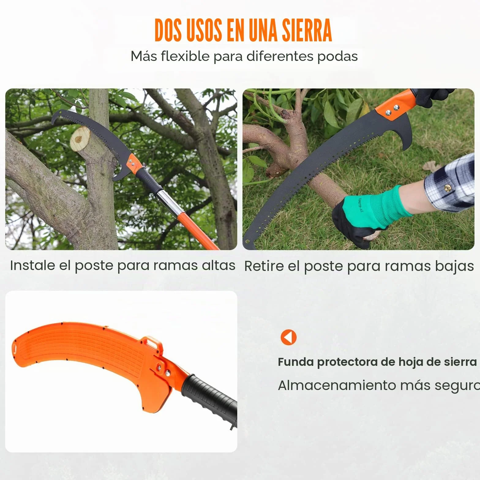 VEVOR Sierra de Poda Telescópica 2,24-8,24 m con Hoja de Acero Cortante y Pértigas de Fibra de Vidrio