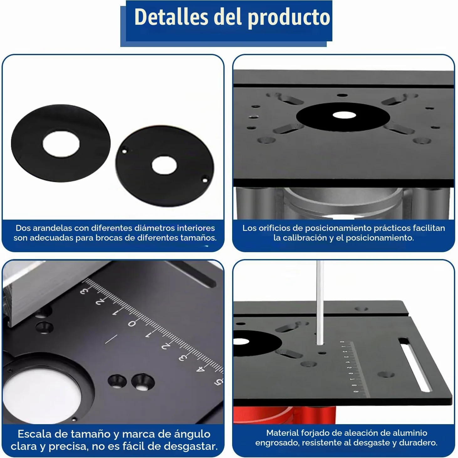 Juego de 3 Placa de Inserción de Mesa de Fresadora de Enrutador de Aluminio, Mesa para Fresadora, Herramienta Auxiliar de Grabado con Inglete, con Medidor de Inglete para Bancos de Carpintería (Negro)