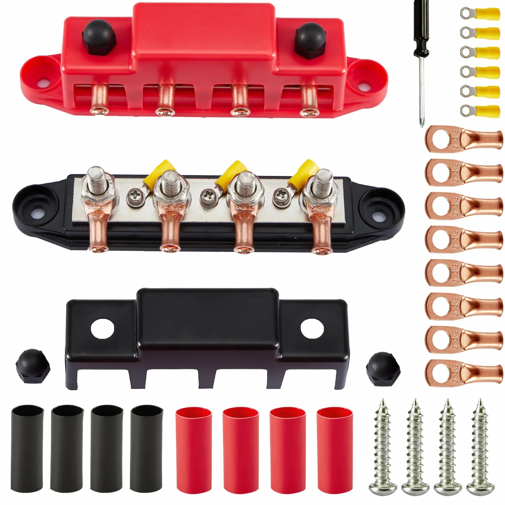 Pindex Bloque Colector M8 250 A CC 12 V-48 V Con 4 Pernos de Terminales M8, Bloque de Distribución de Corriente M8, Barra Colectora de 12 V para Autocaravanas Barcos Yates Coche RV Camión