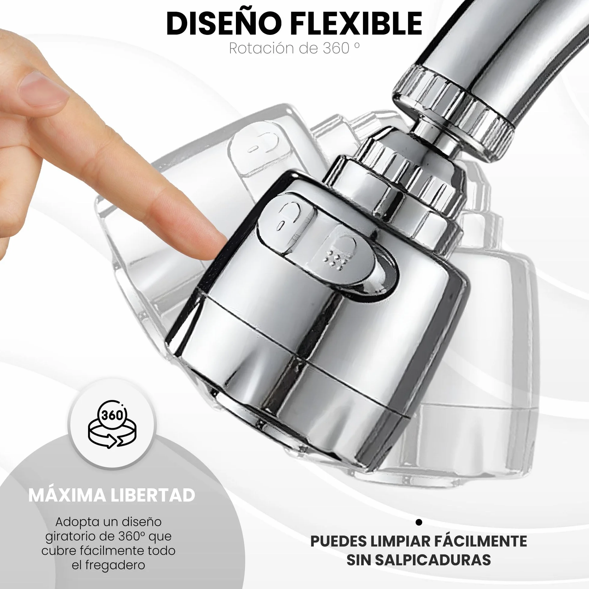 CARBOU Aireador para grifo cocina 360º, difusor giratorio, 2 modos, ABS