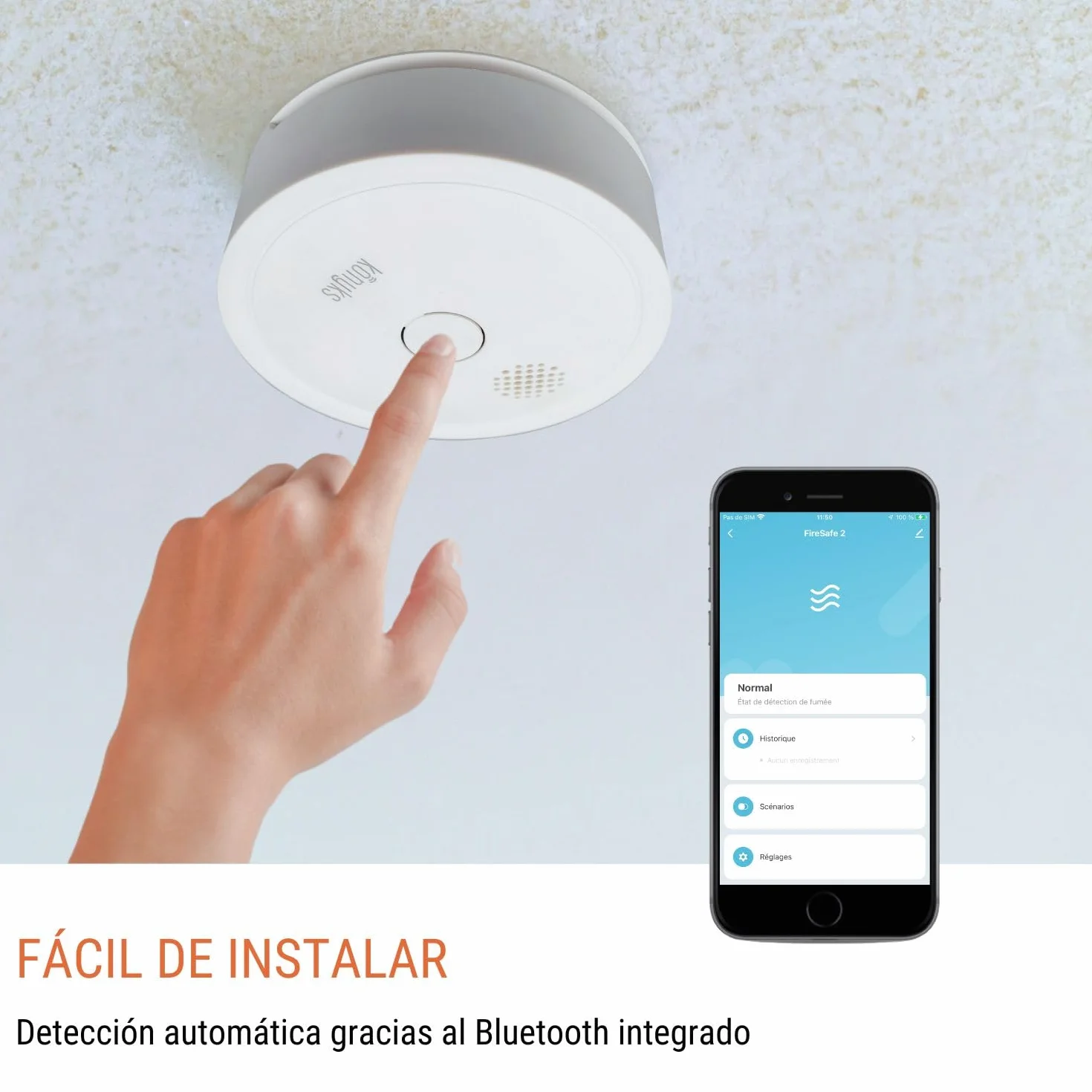 Konyks Firesafe 2 Detector de Humo Wi-Fi, Notificaciones Smartphone, Autonomía 5 años