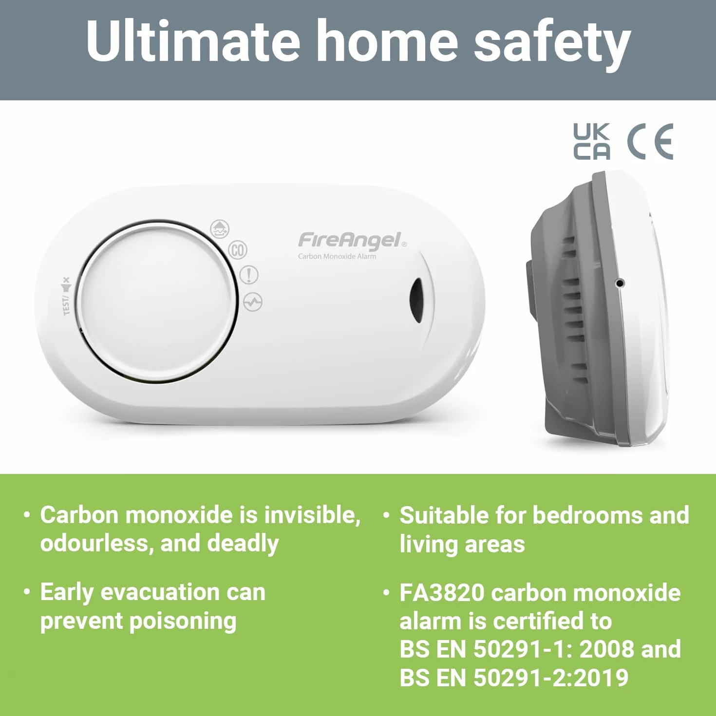 FireAngel FA3820 - Alarma de batería sellada con monóxido de Carbono, Transparente