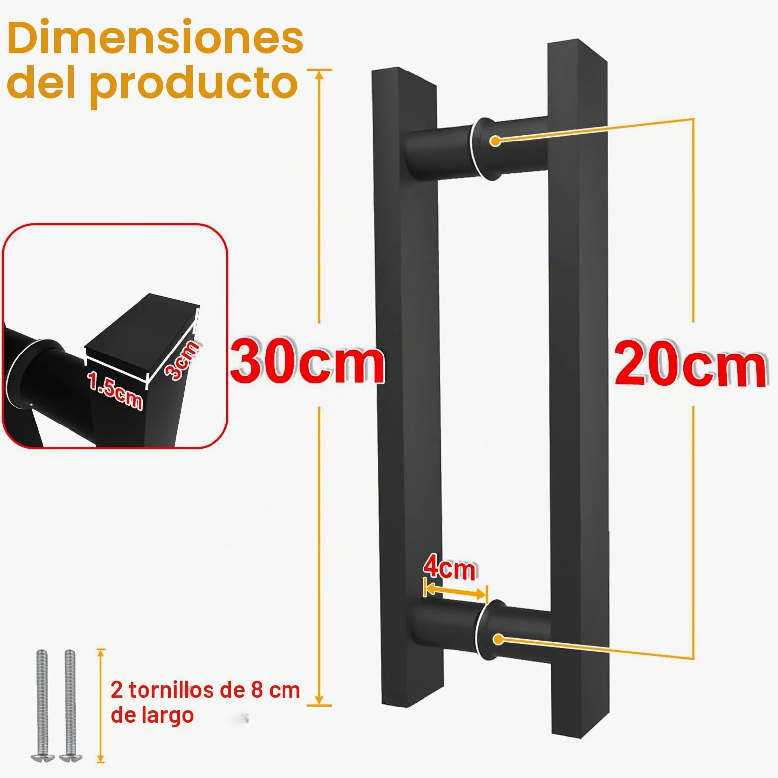 Tirador de Puerta en Negro Mate para Puerta de Granero 30/60/90/120/150 cm, Tiradores Puertas Correderas y Tiro de Doble Cara, Tirador Largo para Puertas Francesas Puertas Exteriores