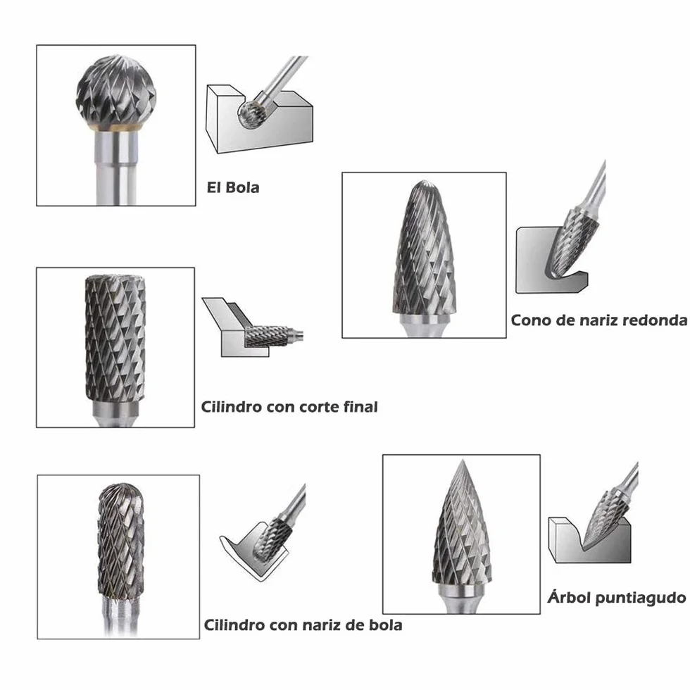 Gasea 5pcs Fresas Diamante, 1/4 pulgada de Fresa Metal Lápices Set Taladro bit para Herramientas Rotativas Molienda Pulido Grabado de Bricolaje