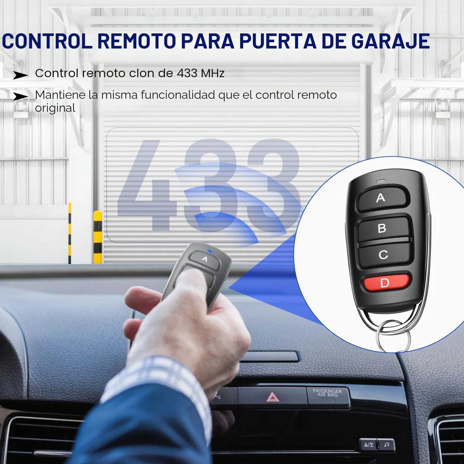 4 Piezas Mandos Garaje Universales 433Mhz, Clonador Mando Garaje con 4 Botones, Mando a Distancia Garaje Inalámbrico Reemplazo, Duplicador Puerta Garaje Codigo Fijo para Puertas de Garaje y Cancelas