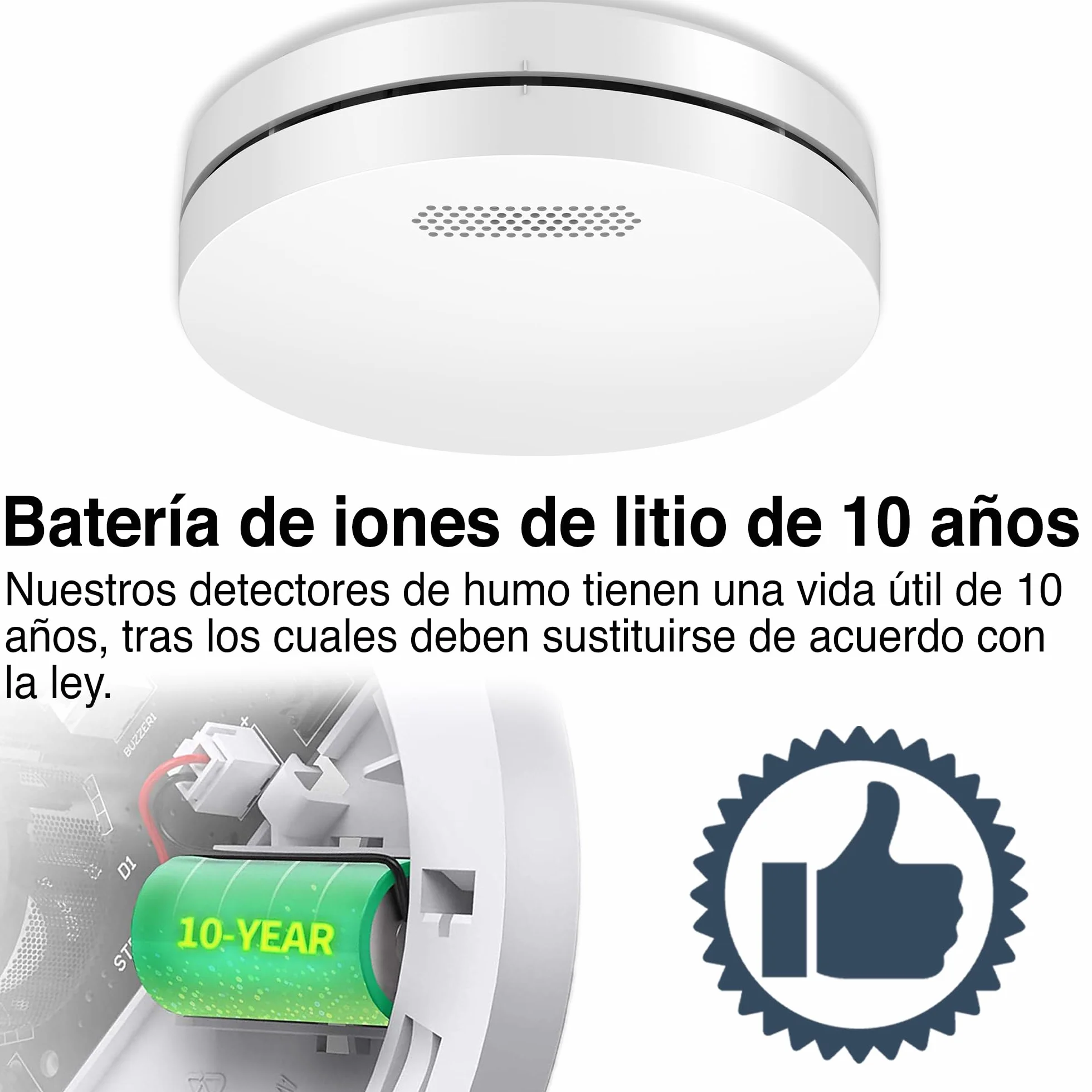 ALPENLUFT Detector de Humo 10 años de batería, Sin perforación, para hogar
