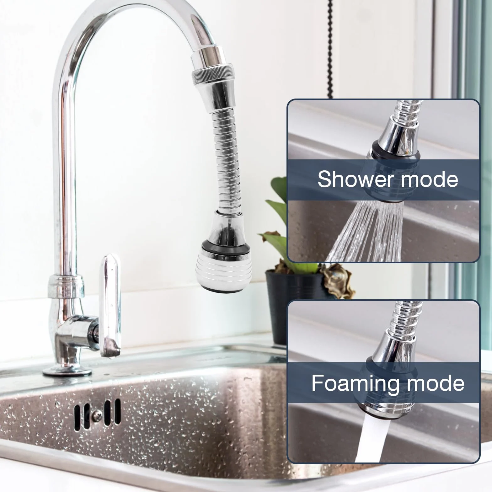 VEGCOO 3 Pcs Alargador Grifo Giratorio 360°, Adaptador Grifo Cocina Ahorro de Agua