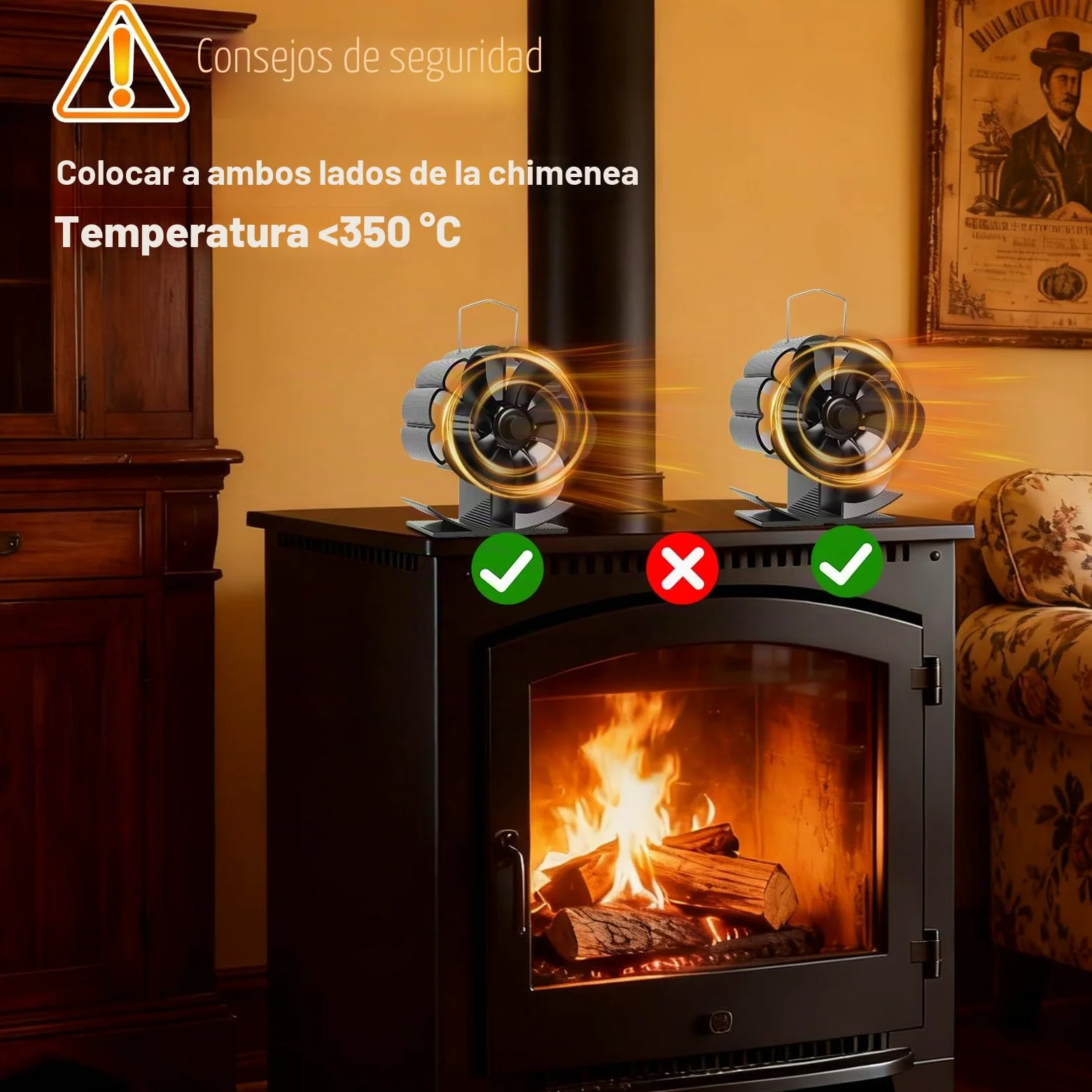 LURICO Ventilador de Chimenea sin electricidad, 5 Aspas Ventilador de Estufa, Ventilador de Estufa de Lena Silencioso para Estufas de Leña de Leña, Leña, Chimenea, Estufa (Negro)