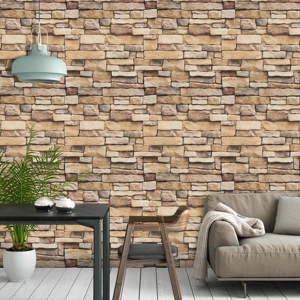 Arthome 44cmx10m vinilo adhesivo muebles Ladrillo Piedra Marrón, Papel Pintado Autoadhesivo Adhesivo Contacto Papel decorativo para Revestimiento, Paredes, Chimeneas, Cocina, Pegatina Impermeable