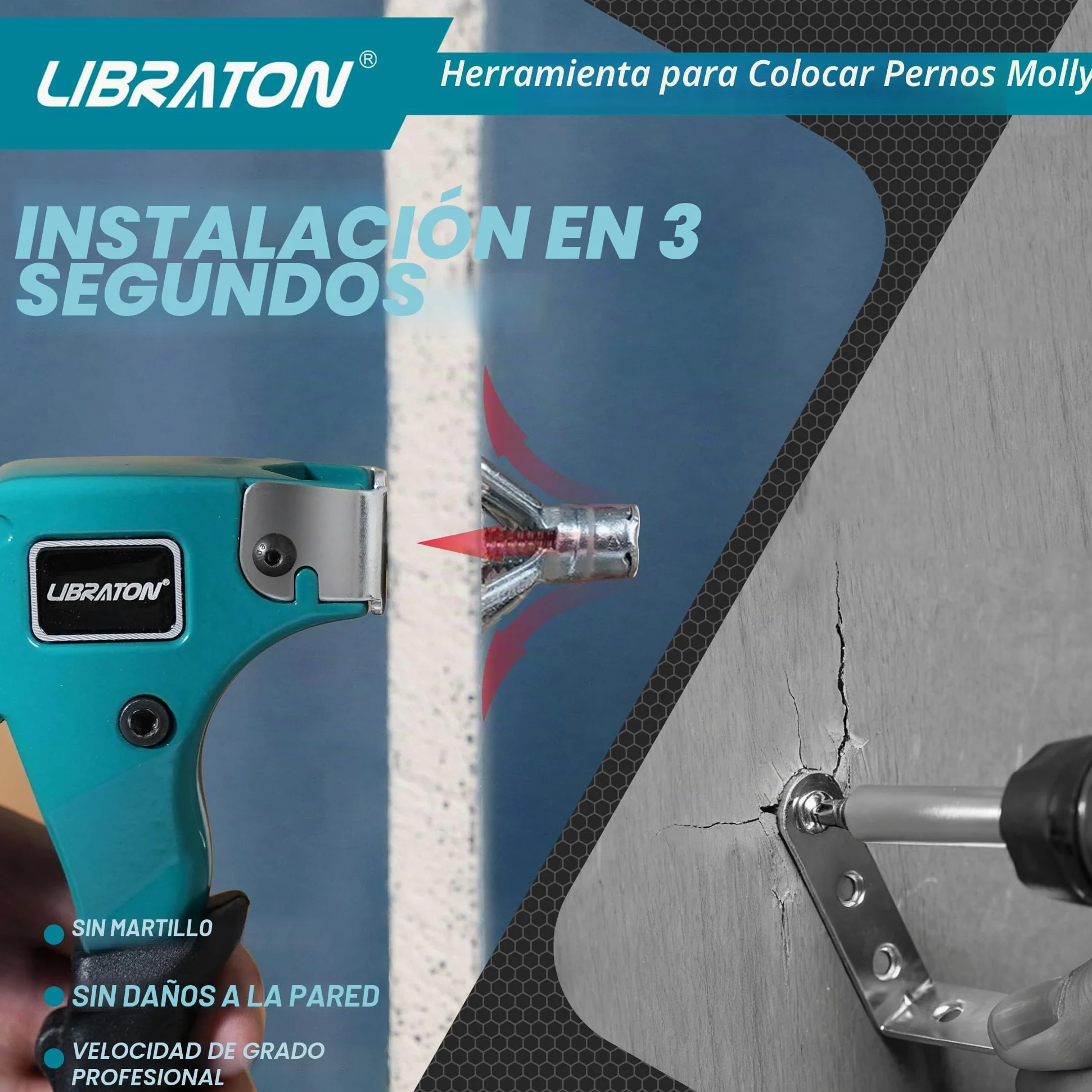 LIBRATON Molly Bolts para paredes de pladur y escayola (0,30 cm - 3,86 cm), 30 piezas en 6 tamaños con herramienta de ajuste, kit resistente de tornillos y anclajes de metal para pared hueca, soporta