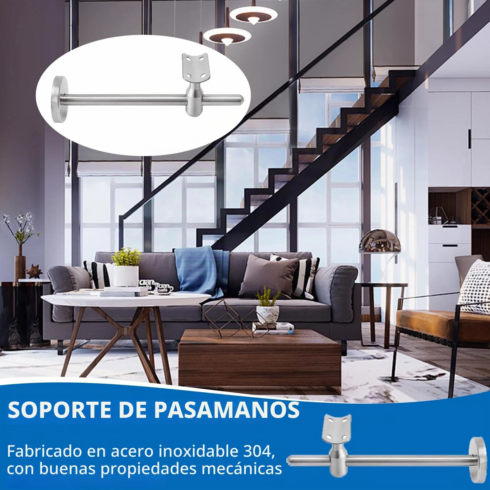 2 soportes para pasamanos ajustables, 150 mm, soporte de pasamanos de acero inoxidable, barandilla para escaleras, soporte de pared interior, accesorios para pasamanos, soportes para