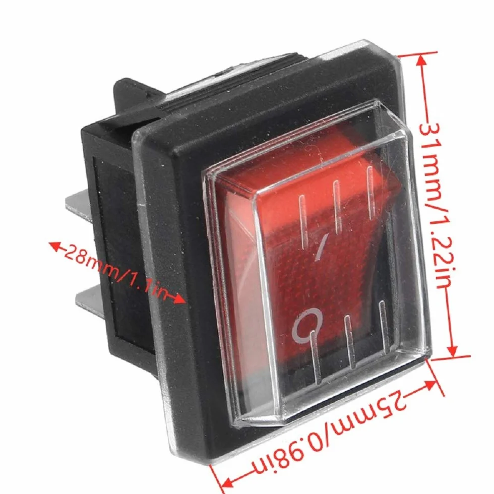 JINXM 4 Piezas Mini Interruptores Basculantes de Boton Impermeable Interruptor Basculante 4 Pines 2 Posiciones ON-OFF 16A/250V 20A/125V Interruptor Spst para Auto Vehiculo Barco Rojo