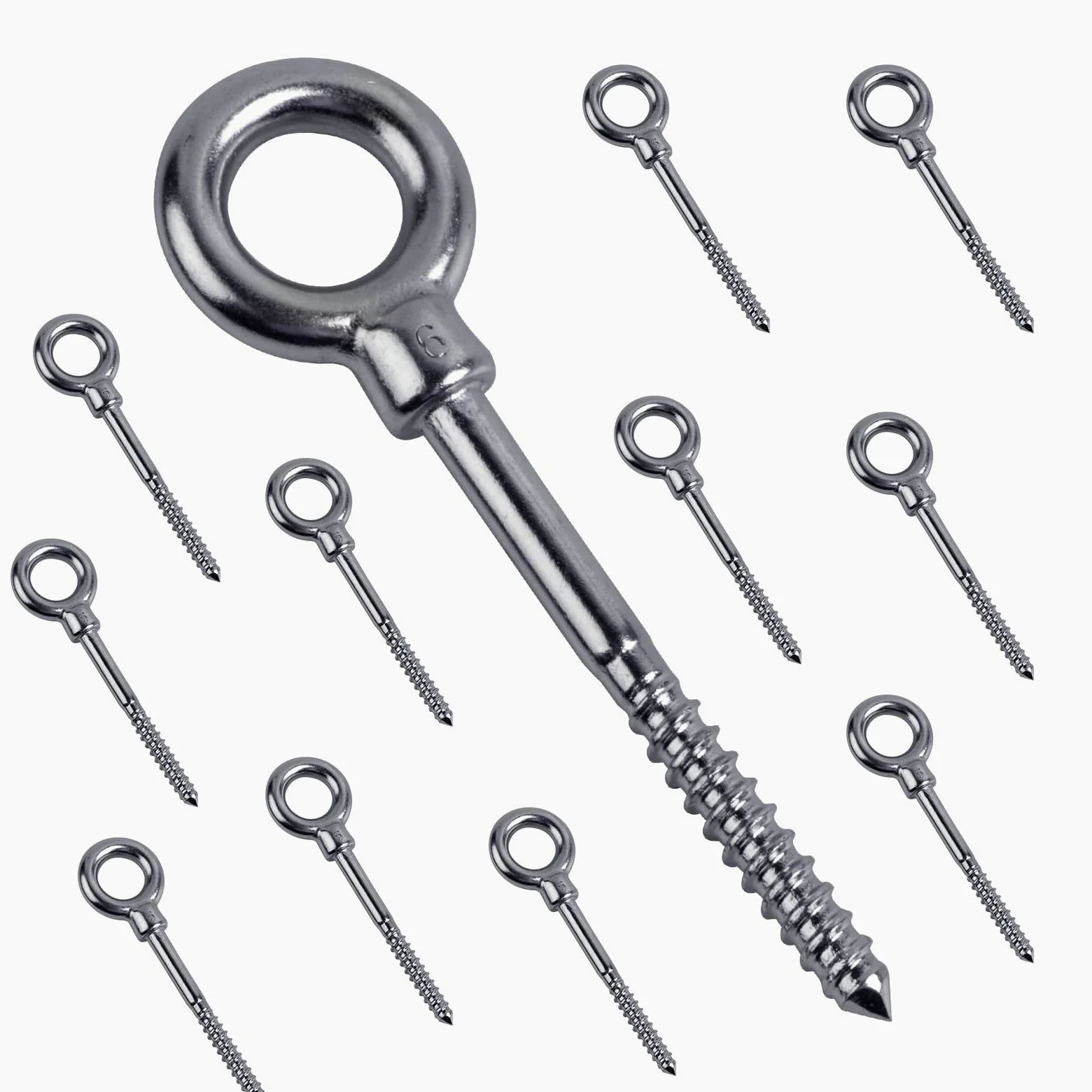 EFUTURETIME12 x Perno con M6 x 60mm, Tornillo de Ojo Rosca para Madera y Rosca Parcial M6 x 60mm, Ornillo de Anillo de Acero Inoxidable 304, Perno de Ojo