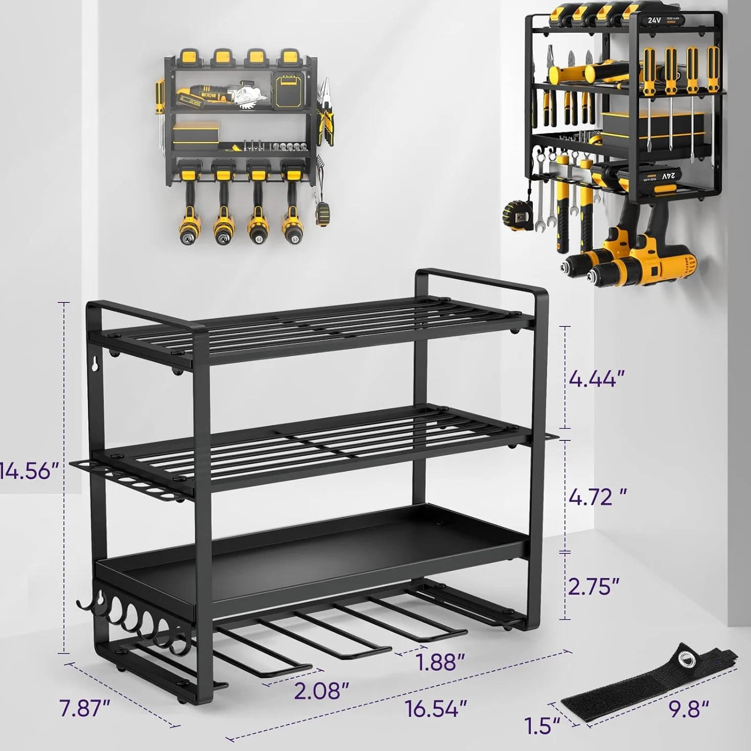 POKIPO Organizador de herramientas eléctricas, soporte de pared, soporte de taladro resistente, organizador de herramientas de garaje y almacenamiento, estante de herramientas adecuado para sala de