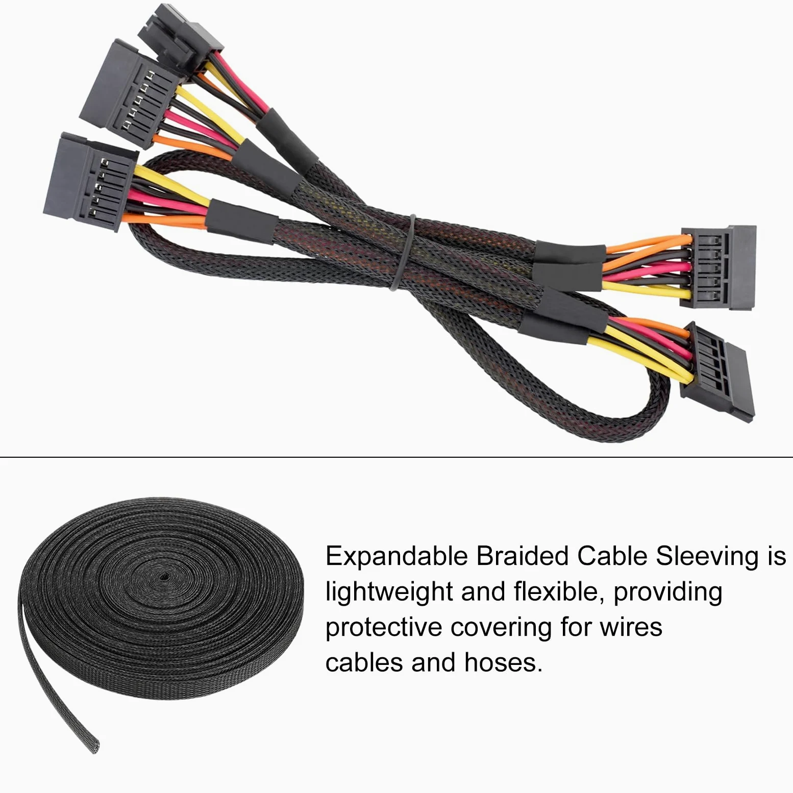 Manga Trenzada Expandible Pet para Cable De 1 Pulgada 100 Pies, Tubo De Manga para Organización De Cables De Pet [Protector De Cables para Audio Video Hogar Oficina]-Negro