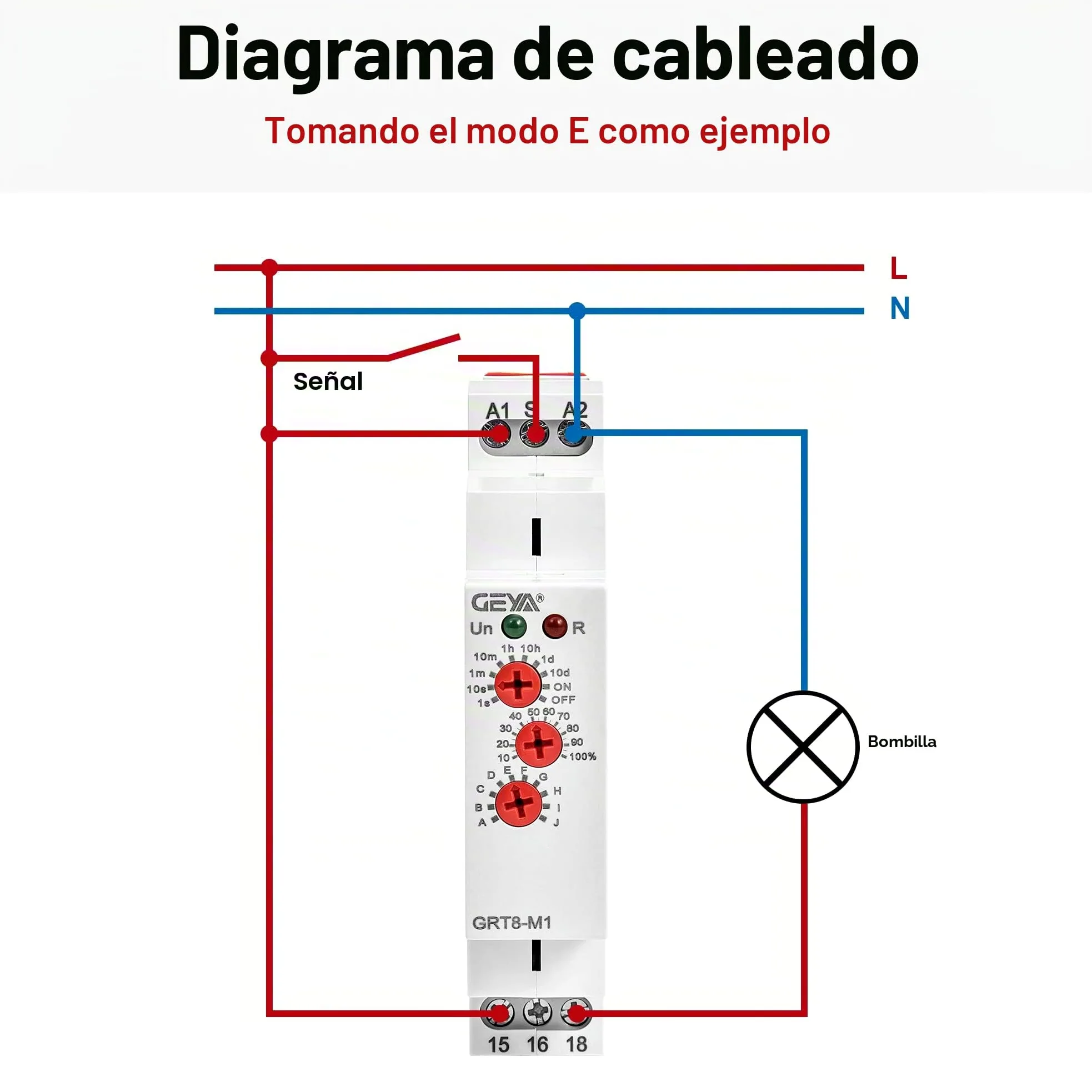 GEYA Relé de tiempo multifunción 16A 1Contactos de Contacto 10 función AC230V relé (GRT8-M1,AC230V)