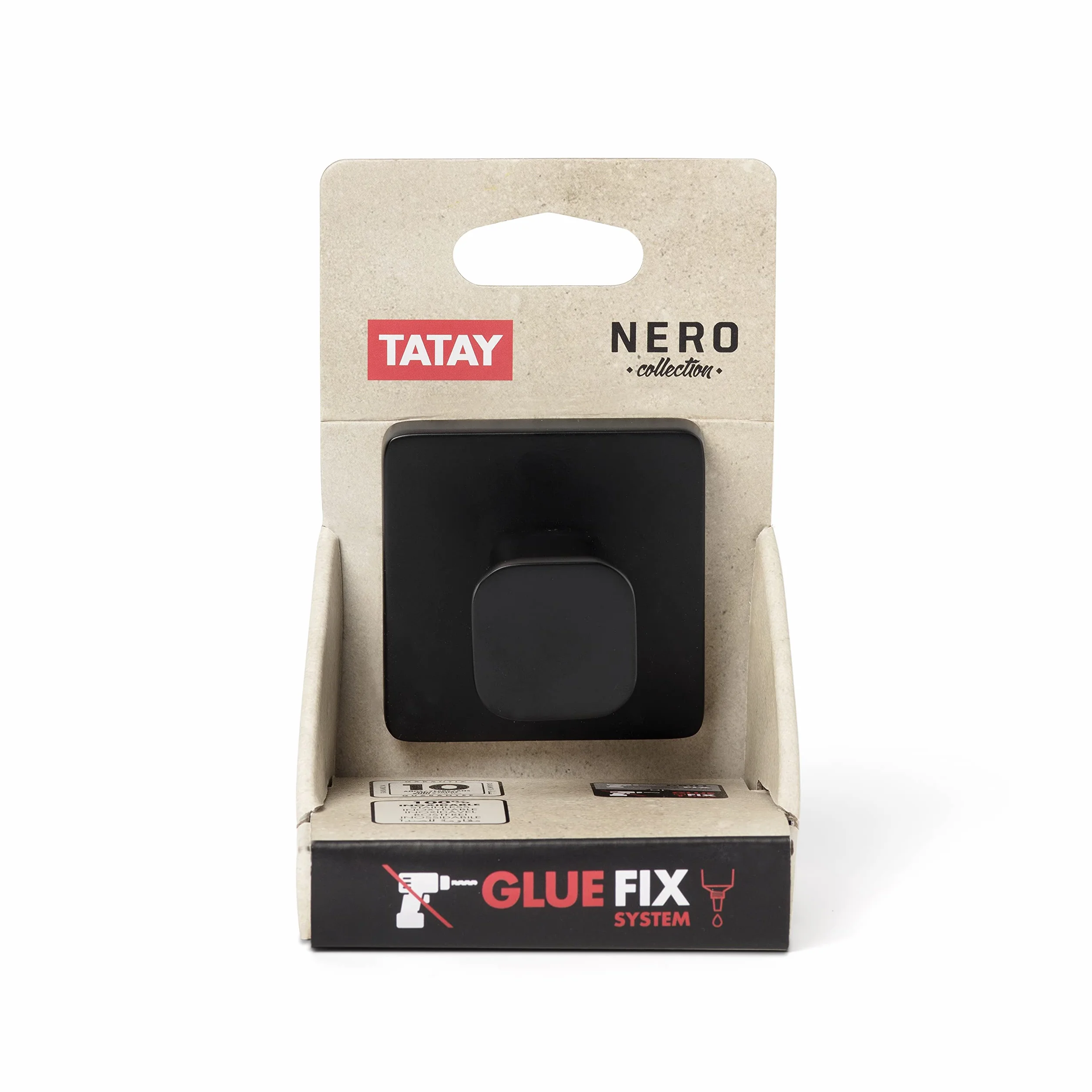 TATAY Colgador negro Acero Inoxidable Zamak 10Kg 6x4,6x6 cm Doble Sistema fijación Tornillos Glu Fix