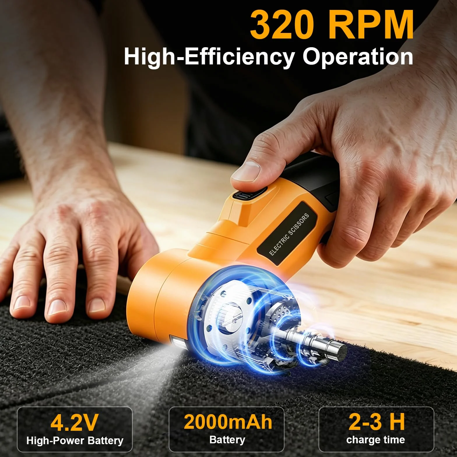 Tijeras Eléctricas Inalámbricas 4.2V con Bloqueo de Seguridad, Luz LED y Cuchillas de Repuesto, Recargables para Corte de Tela, Cuero, Alfombra, Cartón y Plástico