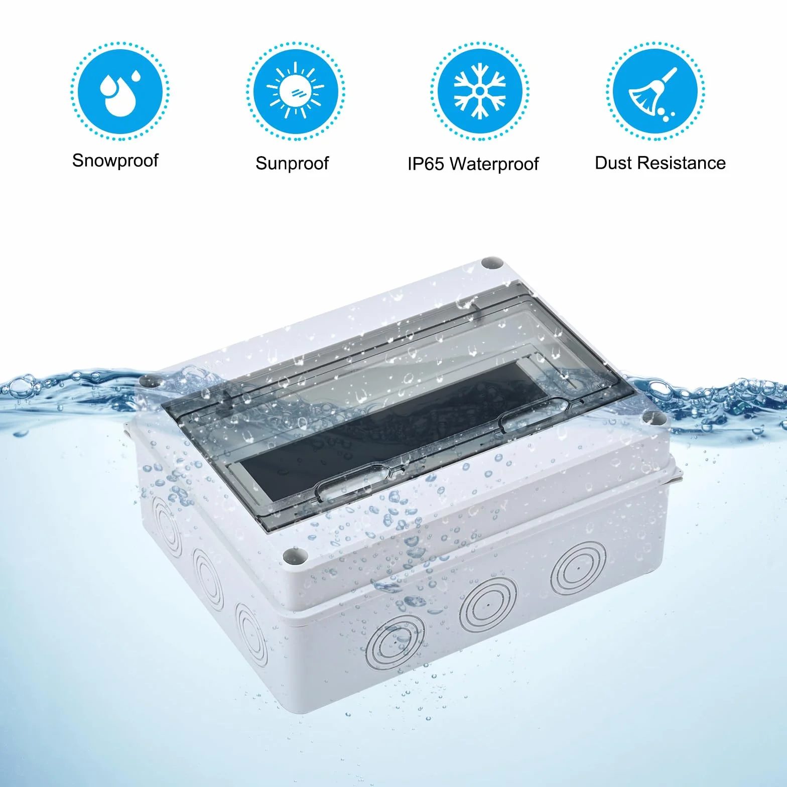 Caja de distribución de montaje superficial, caja de seguridad impermeable IP65, ideal para jardines o áreas exteriores, cumple con los estándares de espacios húmedos (8módulos)