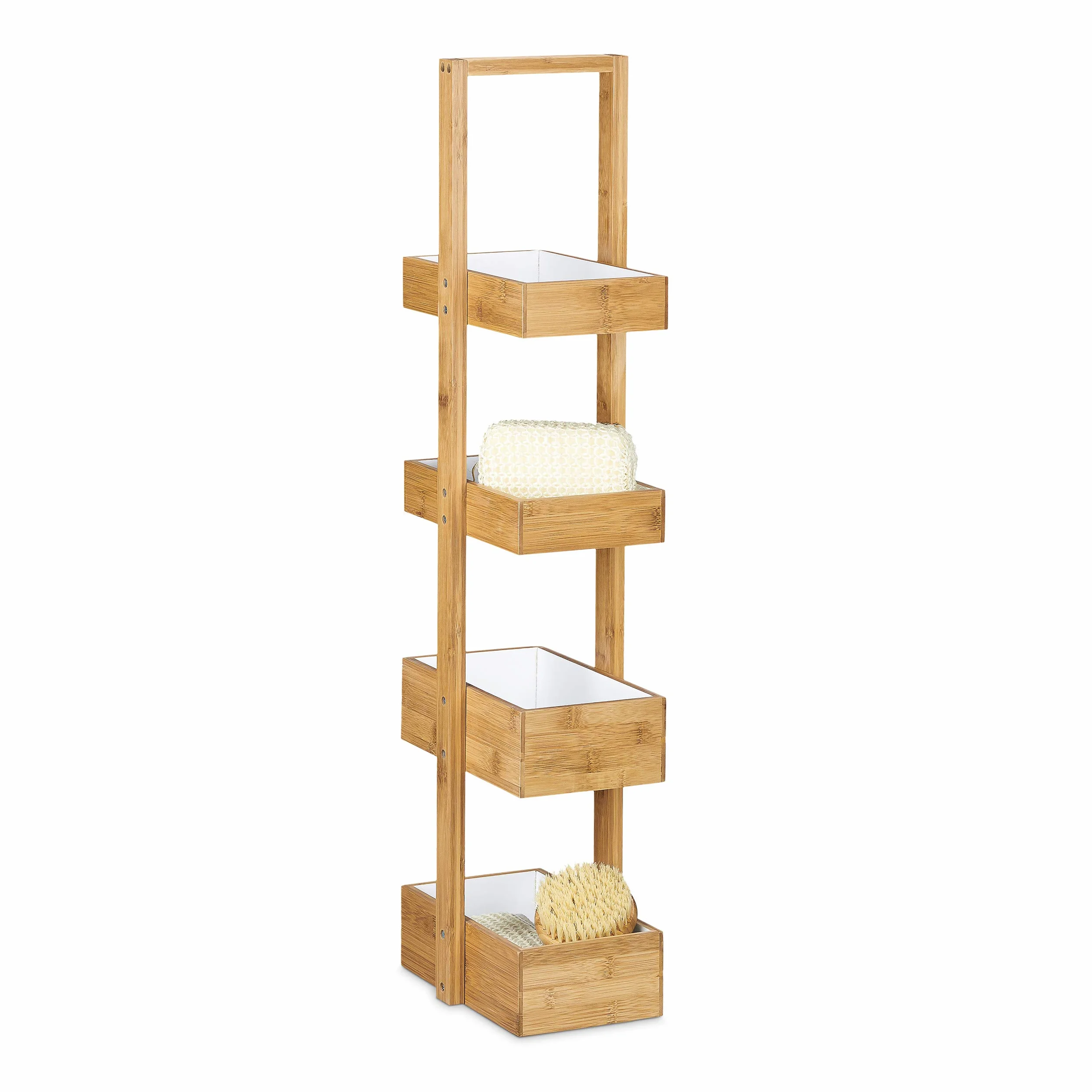 Relaxdays Estantería Colgante Bambú 4 Bandejas Ducha Baño 88,5 x 25,5 x 18,5 cm Natural
