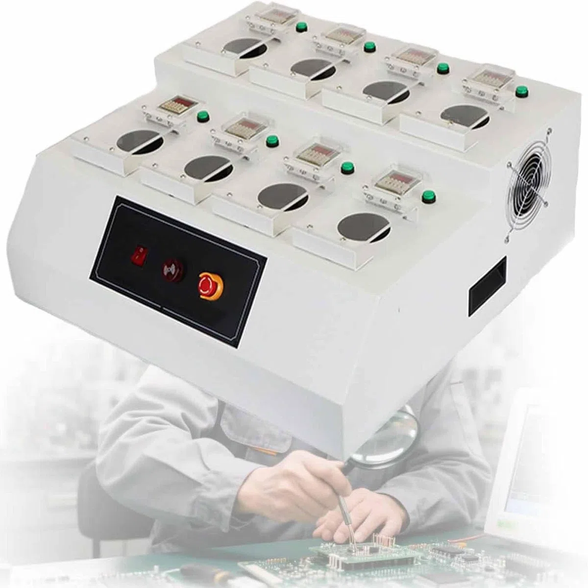 Caja de recalentamiento inteligente for pasta de soldadura con bloqueo temporizado y alarma, máquina descongeladora de pegamento rojo SMT multiestación, control independiente(8holes)