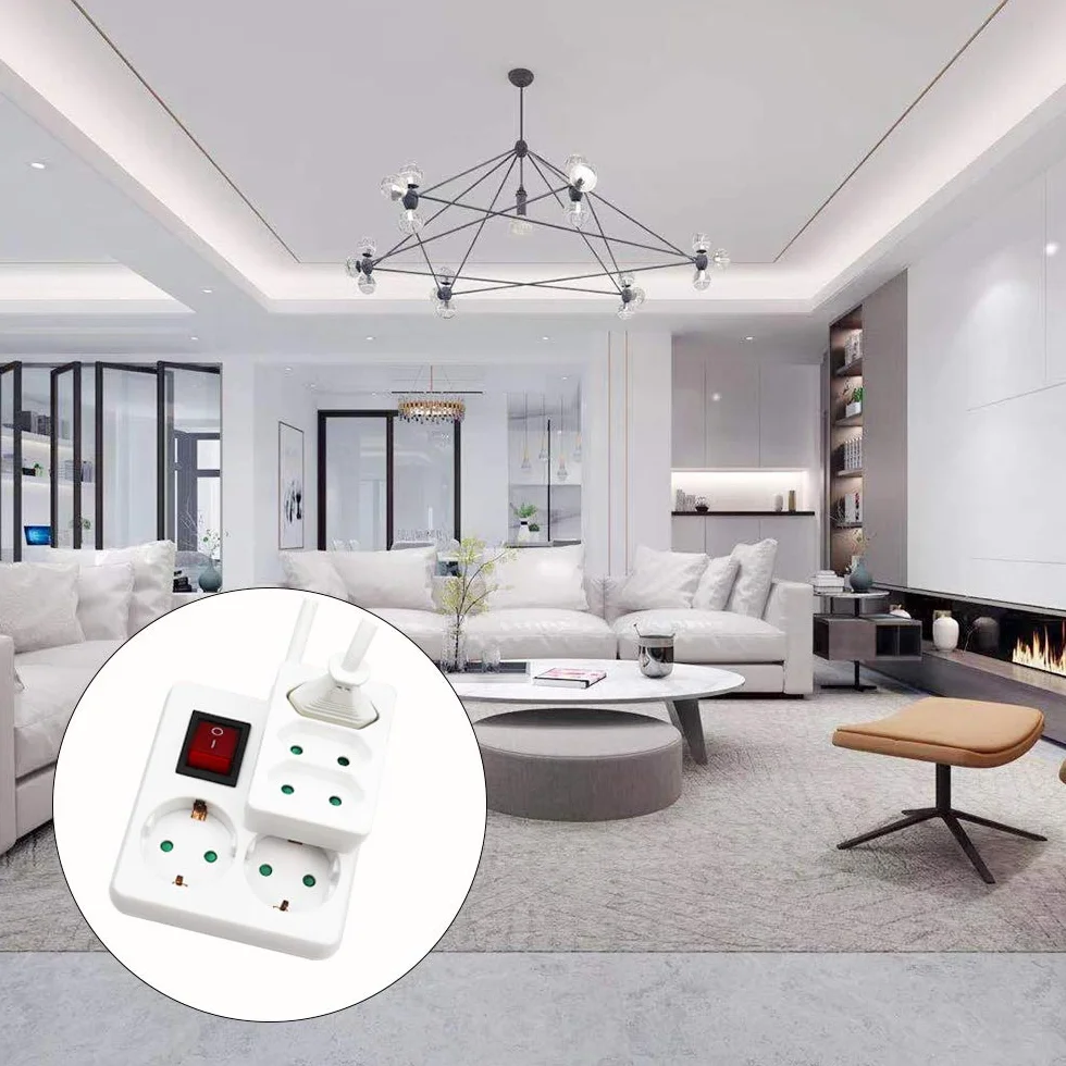 EXTRASTAR 3 en 1 Adaptador Plano con 3 Enchufes Schuko, 2300W, 10A, 250V, Blanco, 2 pcs