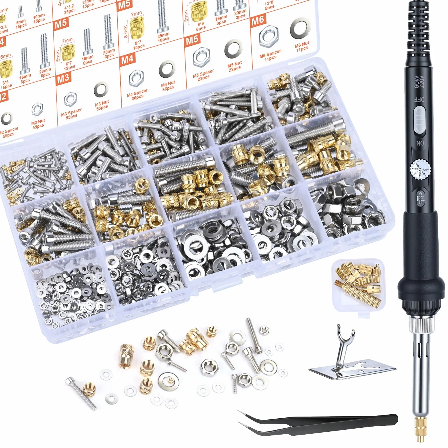 Preciva 716 Piezas Kit Insertos Roscados,Tuercas De InsercióN,Puntas Soldadorm2/M3/M4/M5/M6, Kit Profesional De Insertos Roscados Para ImpresióN 3d Y Modelismo