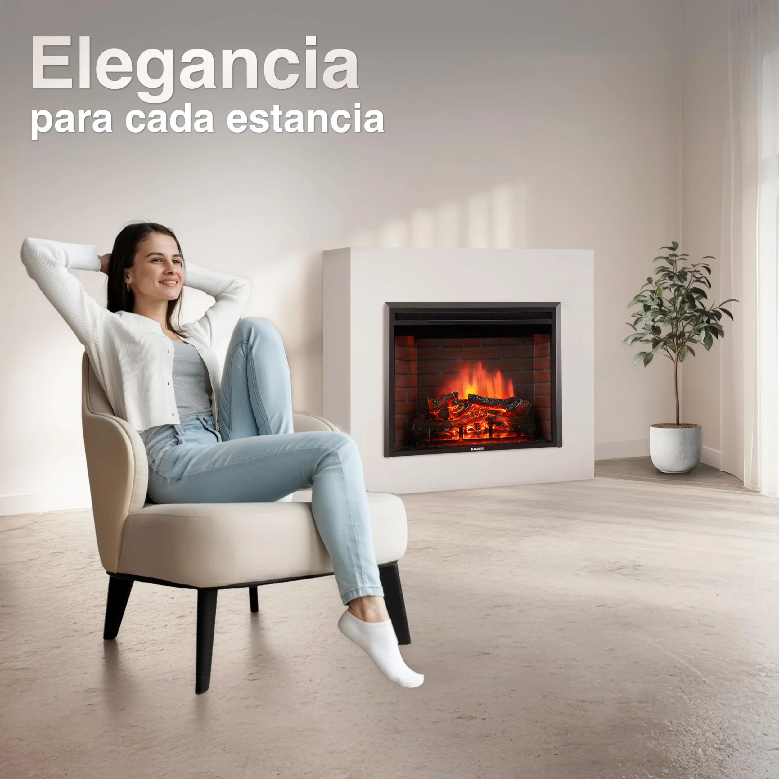 KAMINIO Eléctrica Chimenea Luca - Chimenea empotrada eléctrica con calefacción, Efecto de Llama 3D, 12 Colores de Llama, Control Remoto (30 Pulgada)