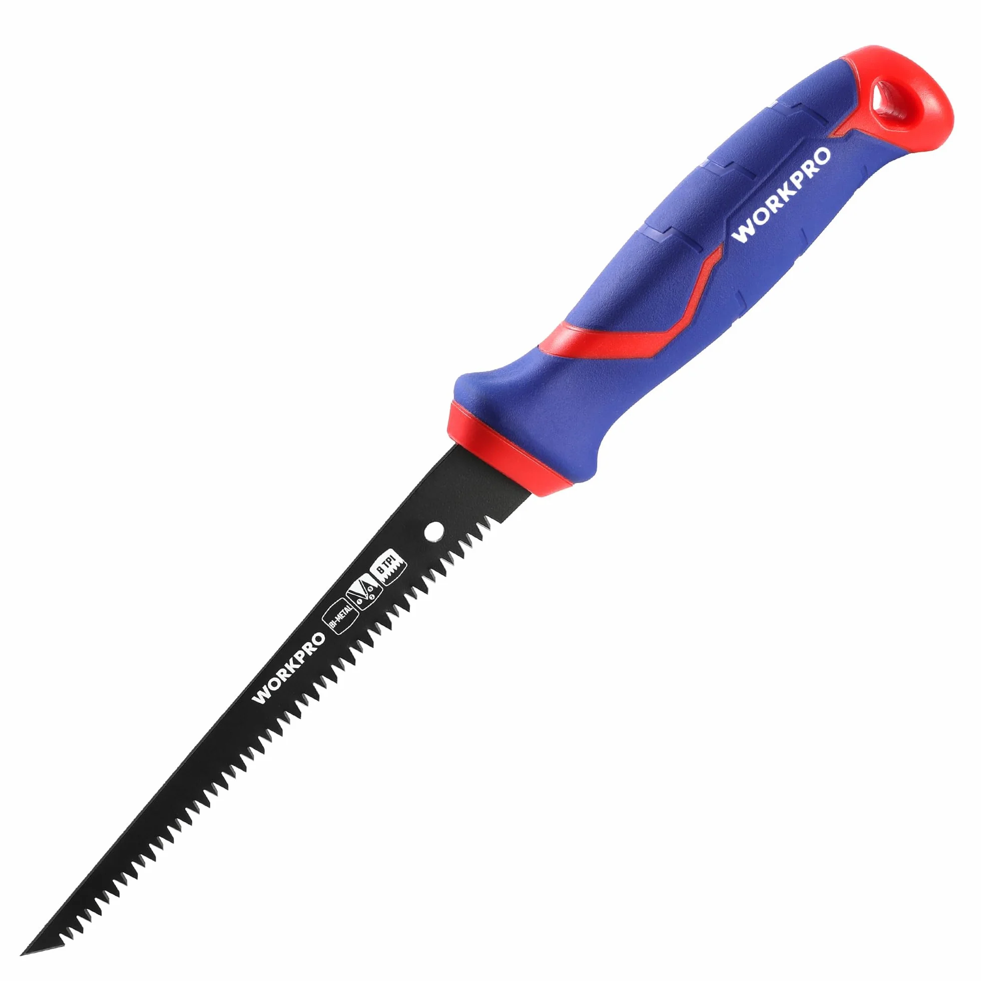 WORKPRO Sierra Bimetálica 310mm, Hoja D6A+M2 de 8 TPI, Agujero de Colgar, Ideal para Cortar Yeso, Madera y PVC, Paneles Finos