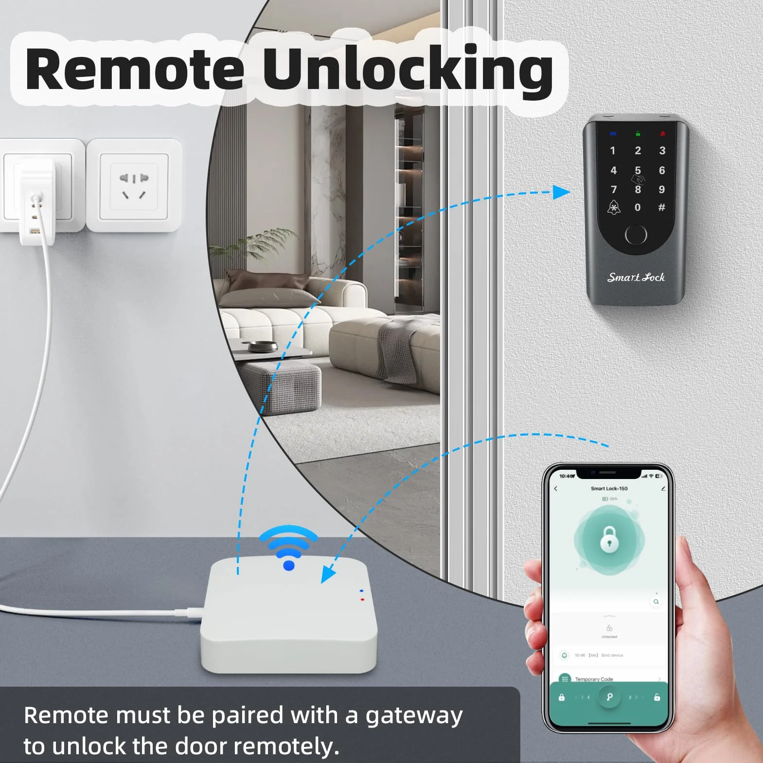 Tuya Gateway, Smart Life App Control, Tuya Bluetooth Gateway conecta cualquier dispositivo inteligente Tuya compatible a tu red Wi-Fi para desbloqueo remoto