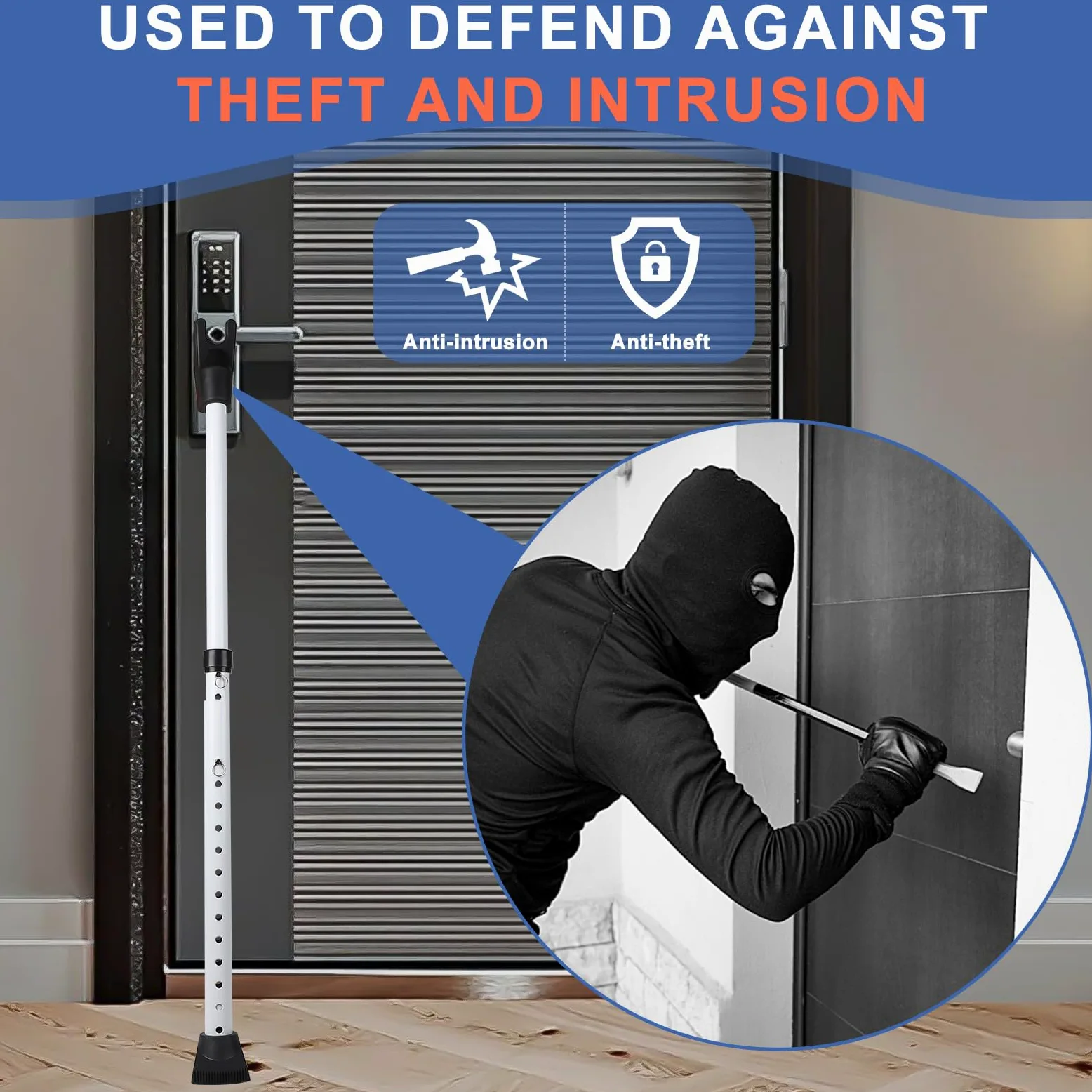 Barra de Seguridad para Puertas, Ajustable 57-125 cm, Barra Antirrobo Puerta para Puertas Correderas y Ventanas Correderas, para Pisos, Habitaciones de Hotel y Casas