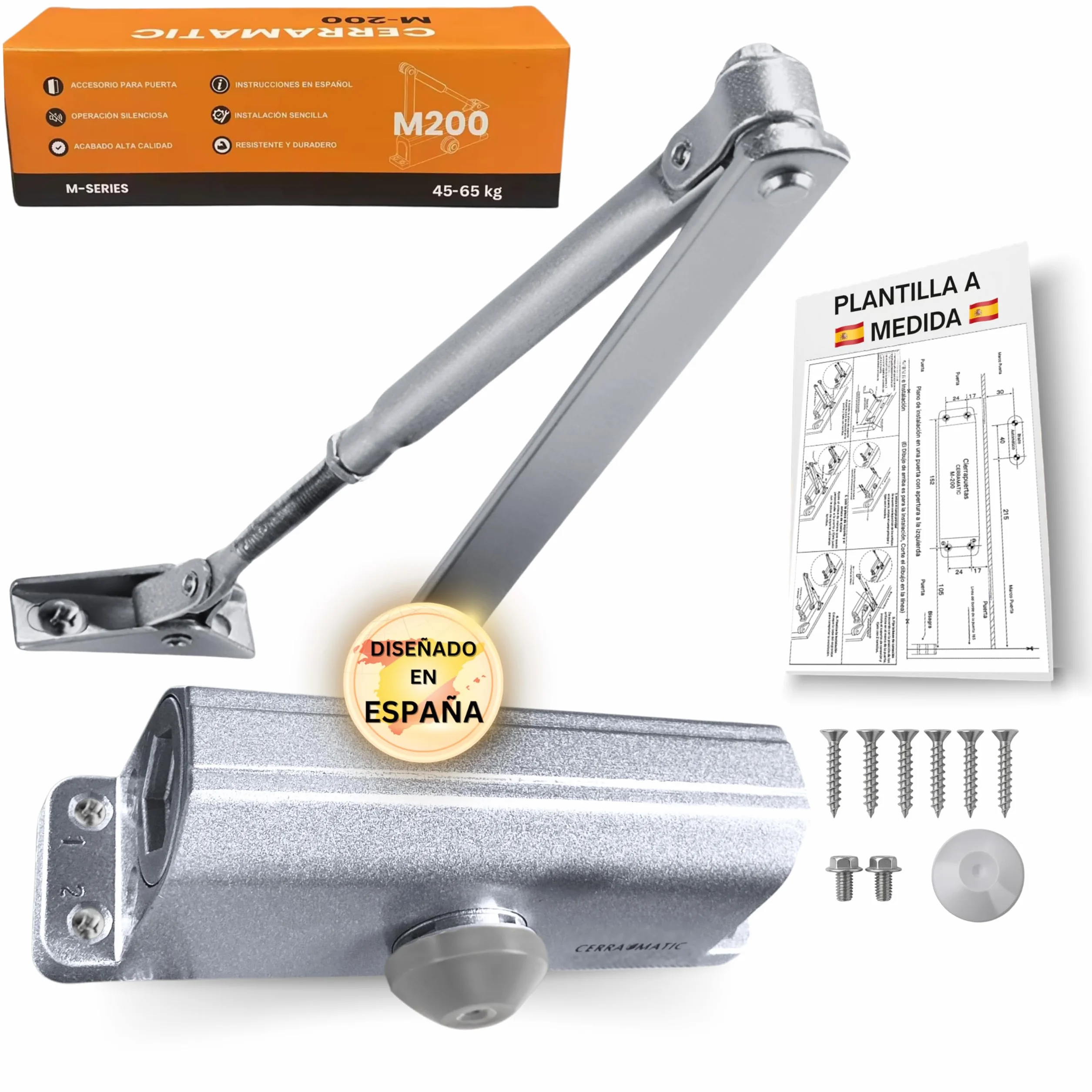 M-200, Cierrapuertas automatico, muelle puerta con brazo articulado hidráulico, muelle cierrapuertas de 40-65kg, cierre puerta, cierra puertas automatica.