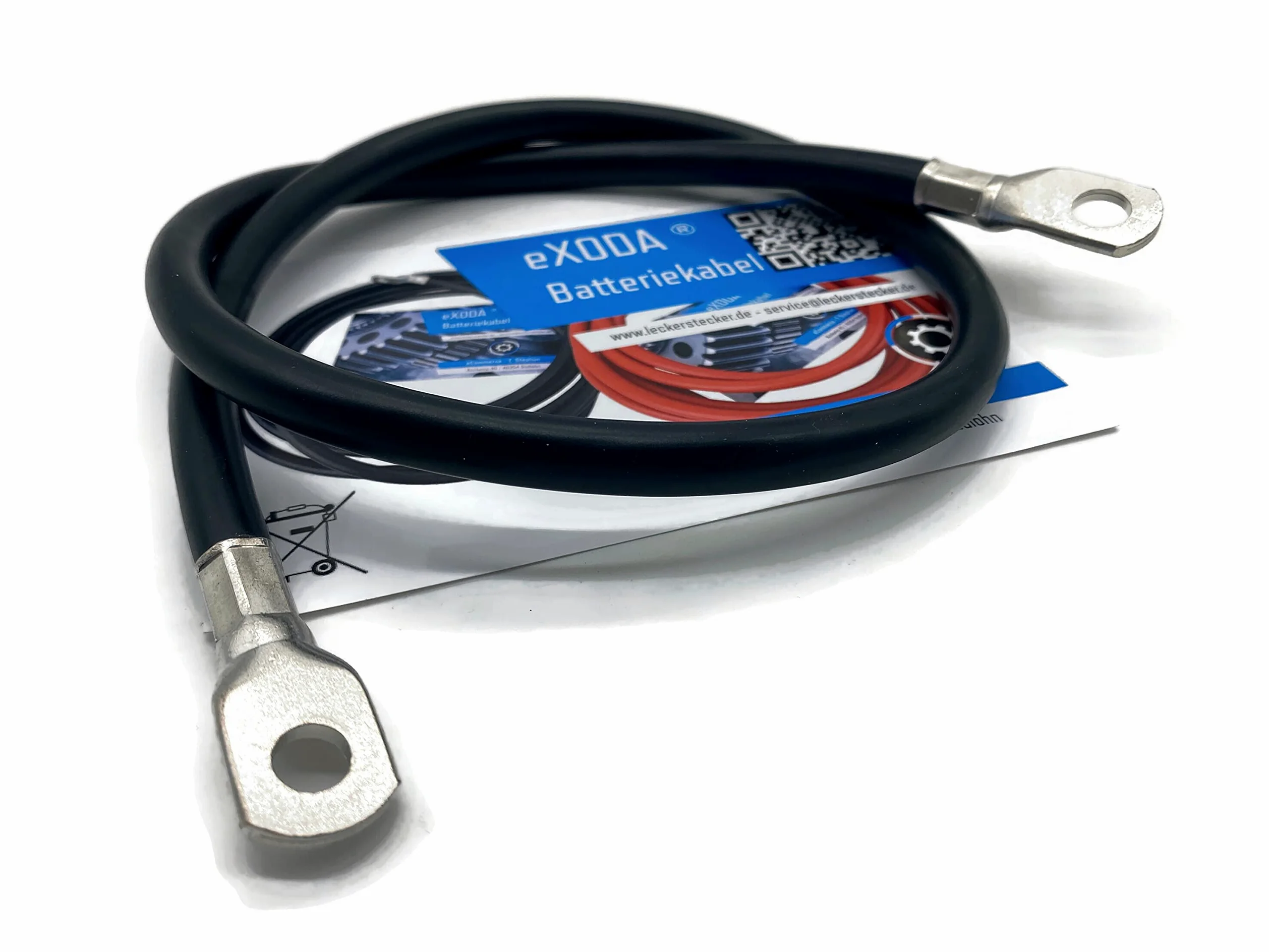 eXODA Juego de Cables de batería 35 mm² 75cm terminales M10 y M8 Negro para Auto Moto Barco Flexible 99 por ciento Cobre 12V Ideal para baterías solares y de Auto