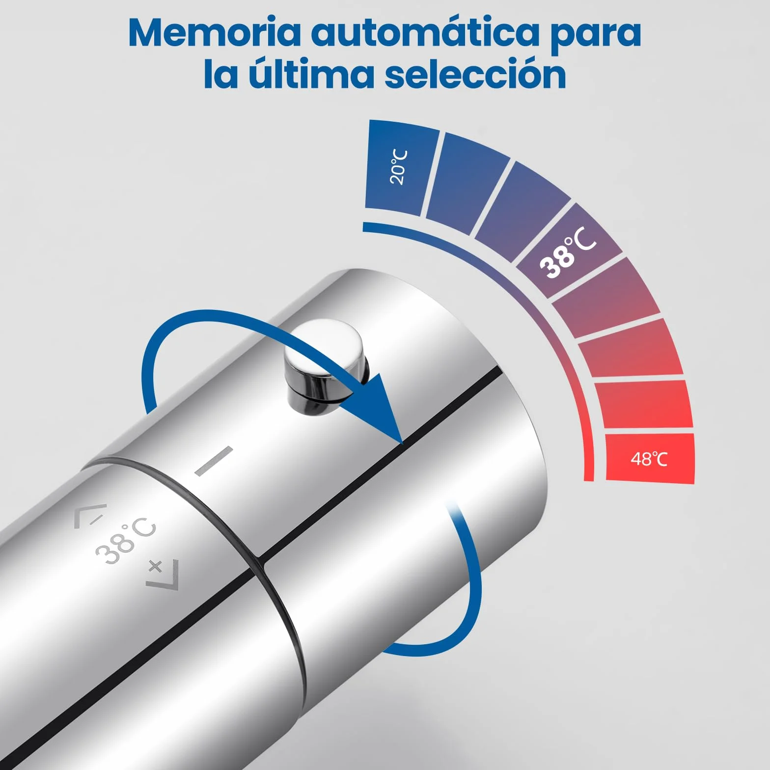 Auralum Grifo de Ducha Termostático con Bloqueo de Seguridad 38°C, Cromo