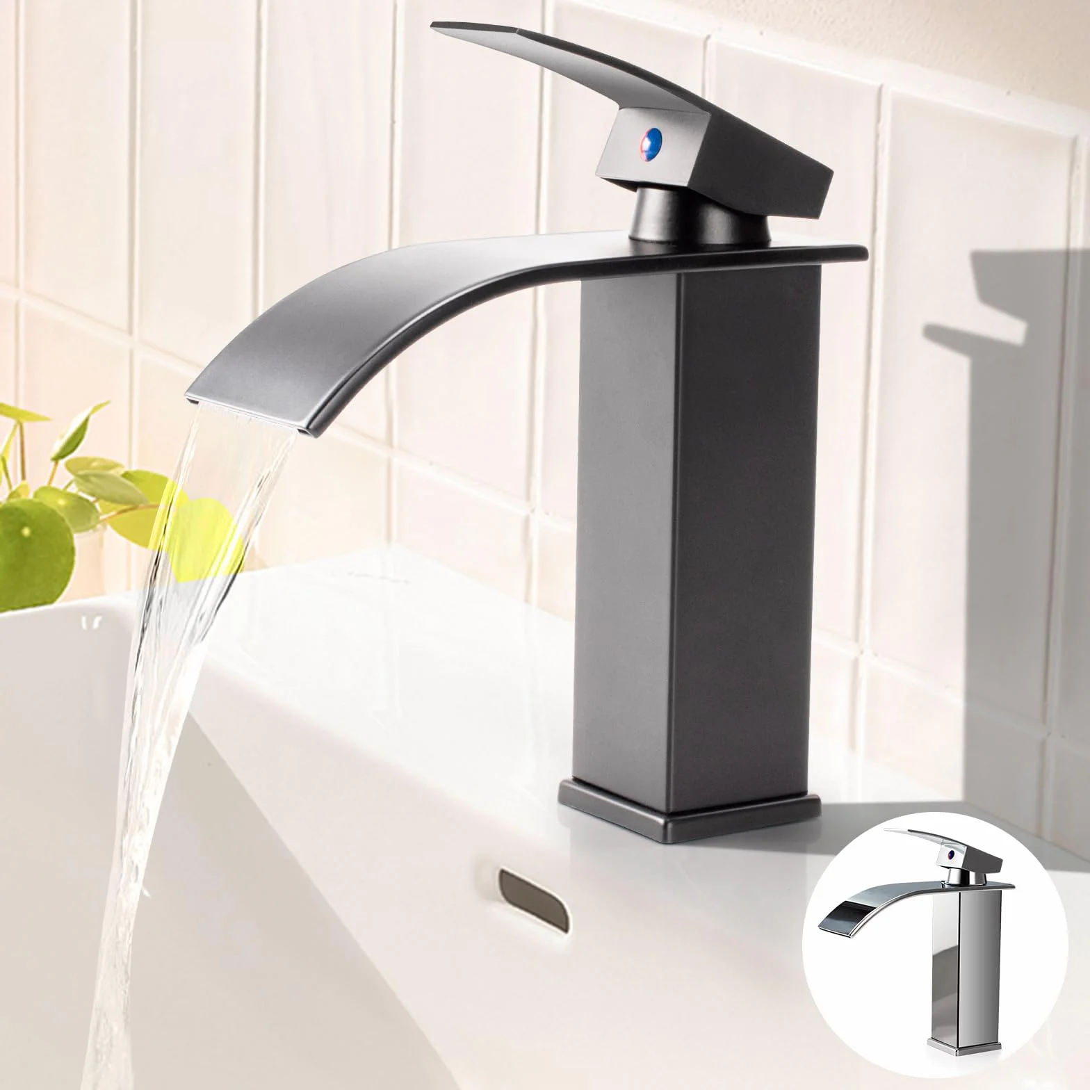 Grifo Lavabo Cascada Grifo de Lavabo Baño Grifo Monomando Lavabo Moderno Grifo de Baño Cascada Mezclador de Lavabo Agua Fría y Caliente Disponibles(Gris)