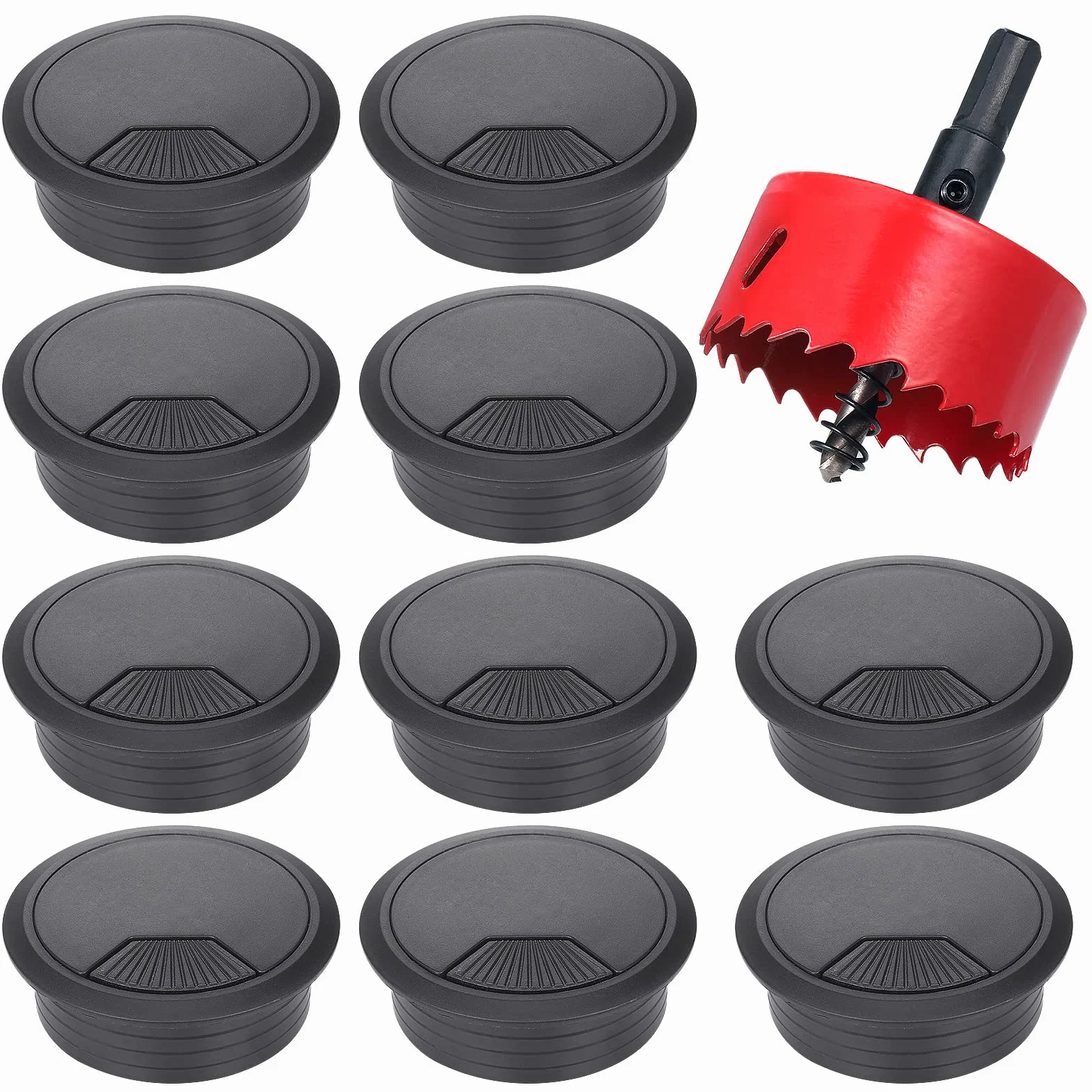 Hejo 10 Piezas Pasacables de Escritorio, 60mm Pasacables Mesa Oficina con Cubierta de Agujero, Cables Mesa Pasacables Redondos para Gestión de USB Alambre, Cable