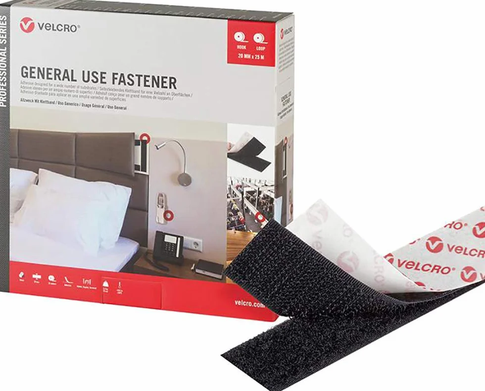 Cinta de Doble Cara Velcro Negro 20 mm x 25 m