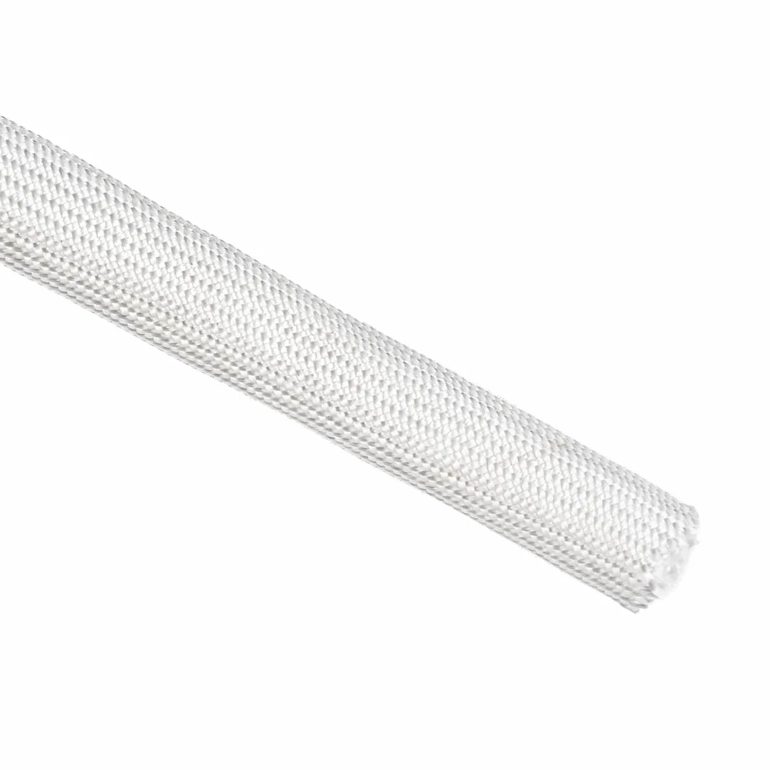 sourcing map Funda trenzada de aislamiento, manga de fibra de vidrio de alta temperatura de 9.8 pies a 14 mm, color blanco