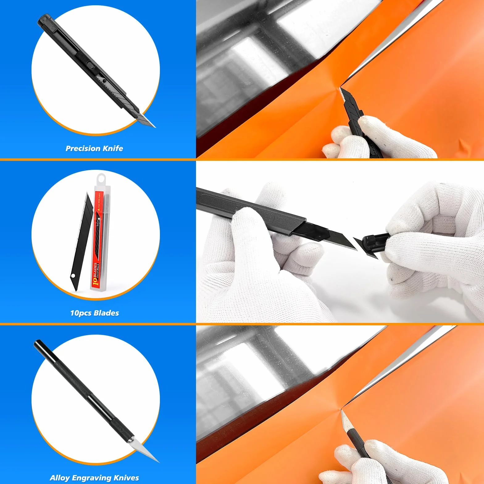 EHDIS Kit Herramientas para la Instalación de Vinilos, con Cutter, Cuchillas, Espatula Vinilo, Mini Espatula, Guantes, Imanes, para Ventanas, Muebles y Coche