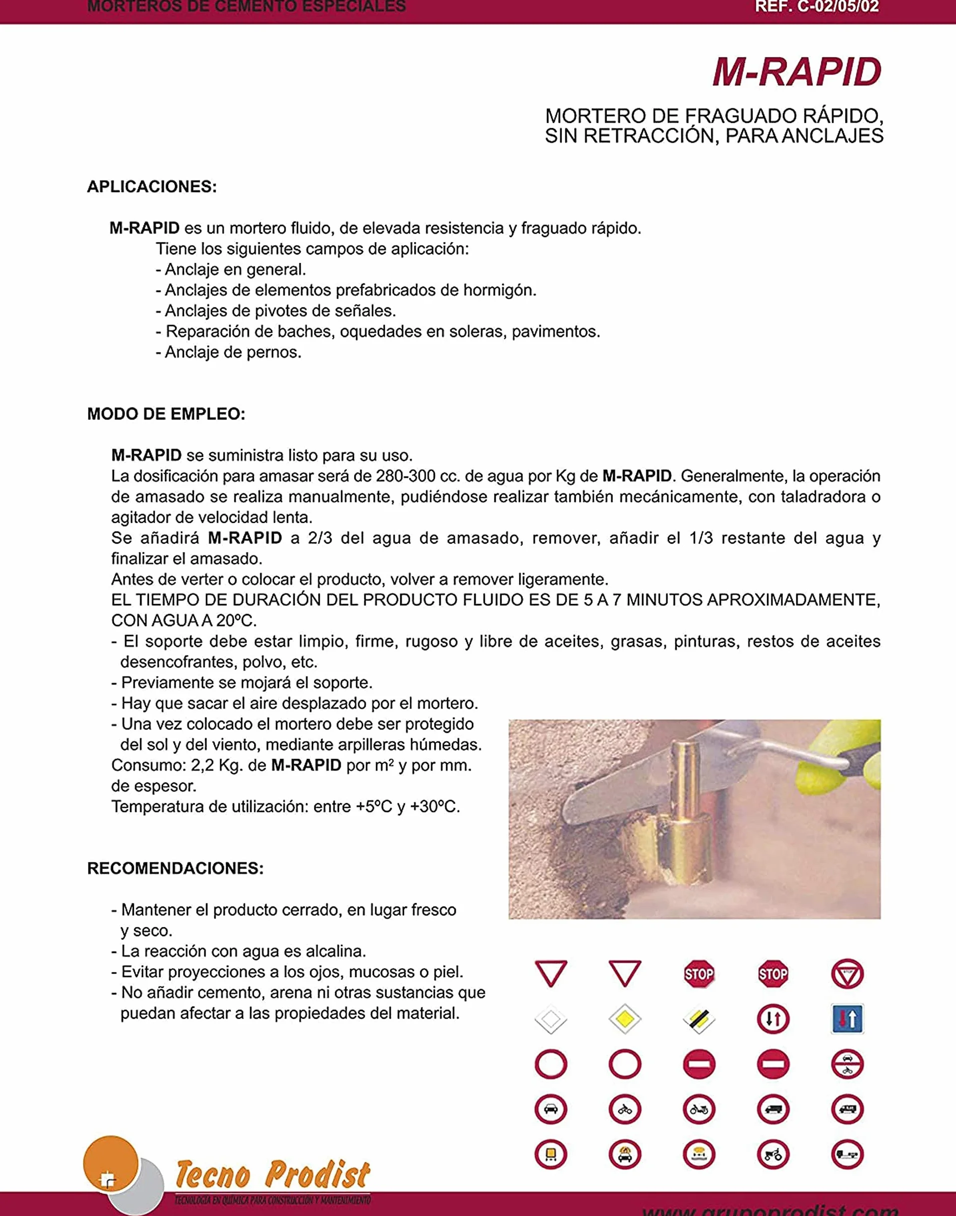 M-REPAR RAPID de Tecno Prodist - (5 Kg) Mortero de fraguado rápido sin retracción, fijación de elementos en obra civil y sellado de filtraciones de agua. Color Gris