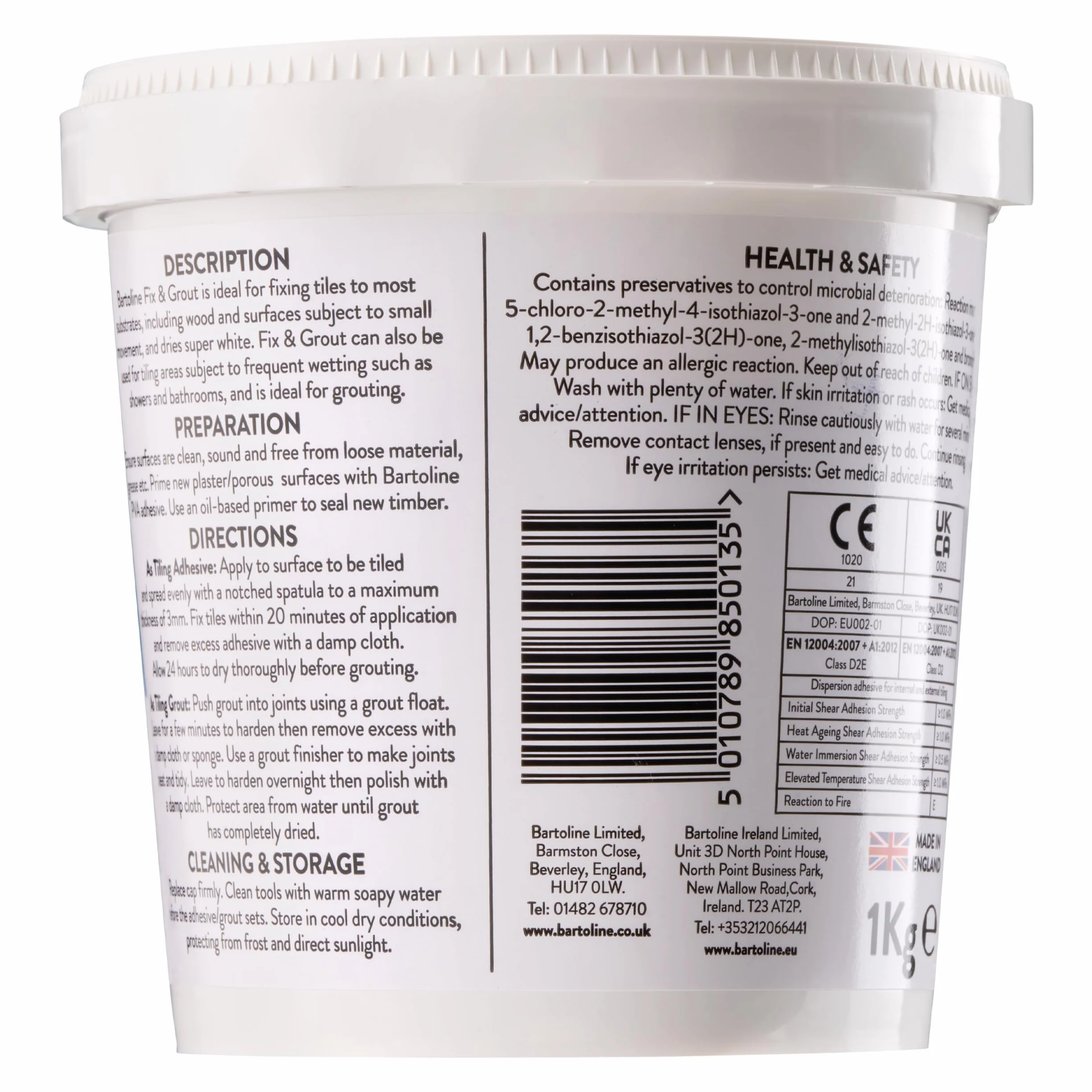 Bartoline Adhesivo para azulejos Fix and Grout 1 kg resistente al agua superblanco