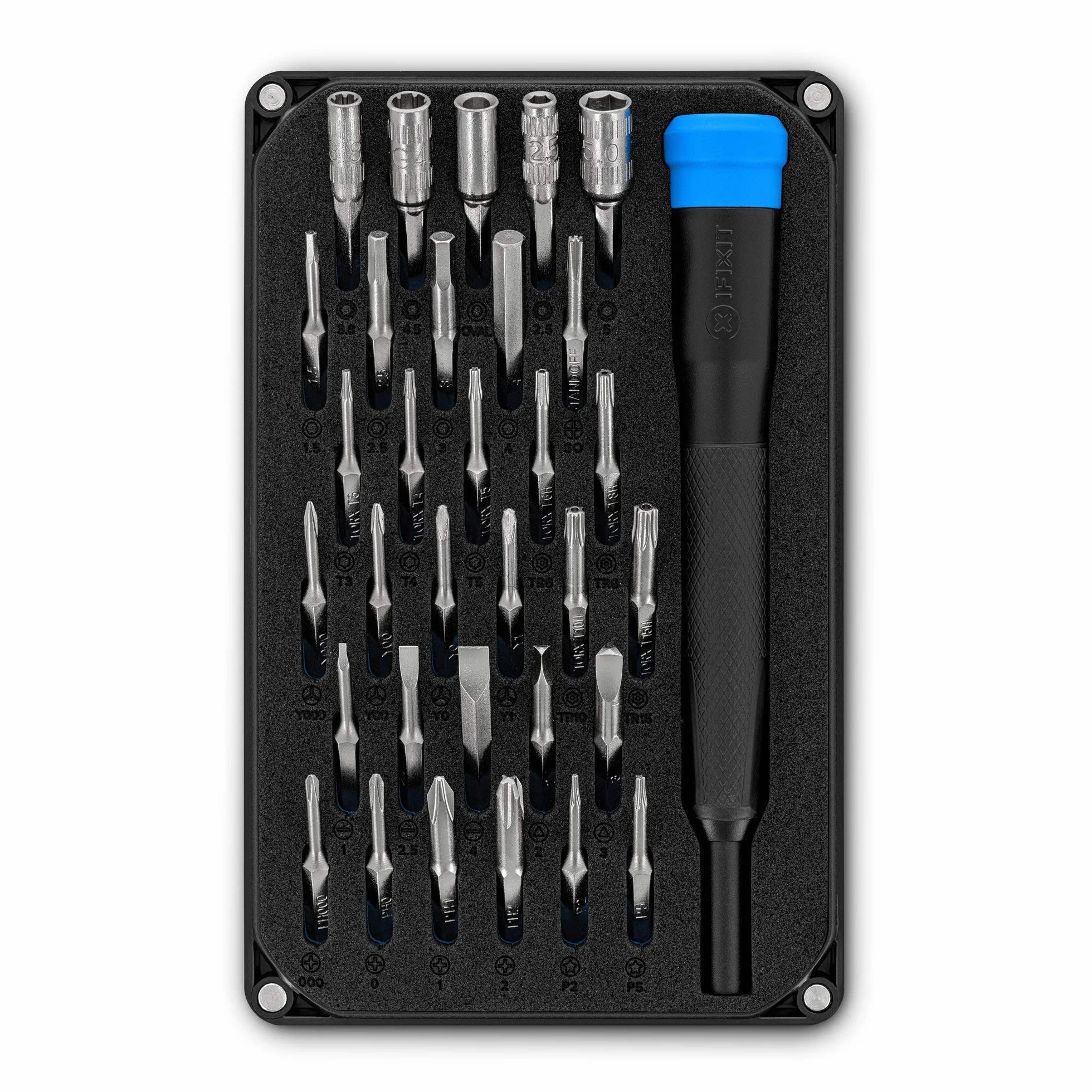 iFixit Moray Precision Bit Set, juego de 32 puntas de precisión (4 mm) y mango destornillador para reparar smartphones, consolas, portátiles y más