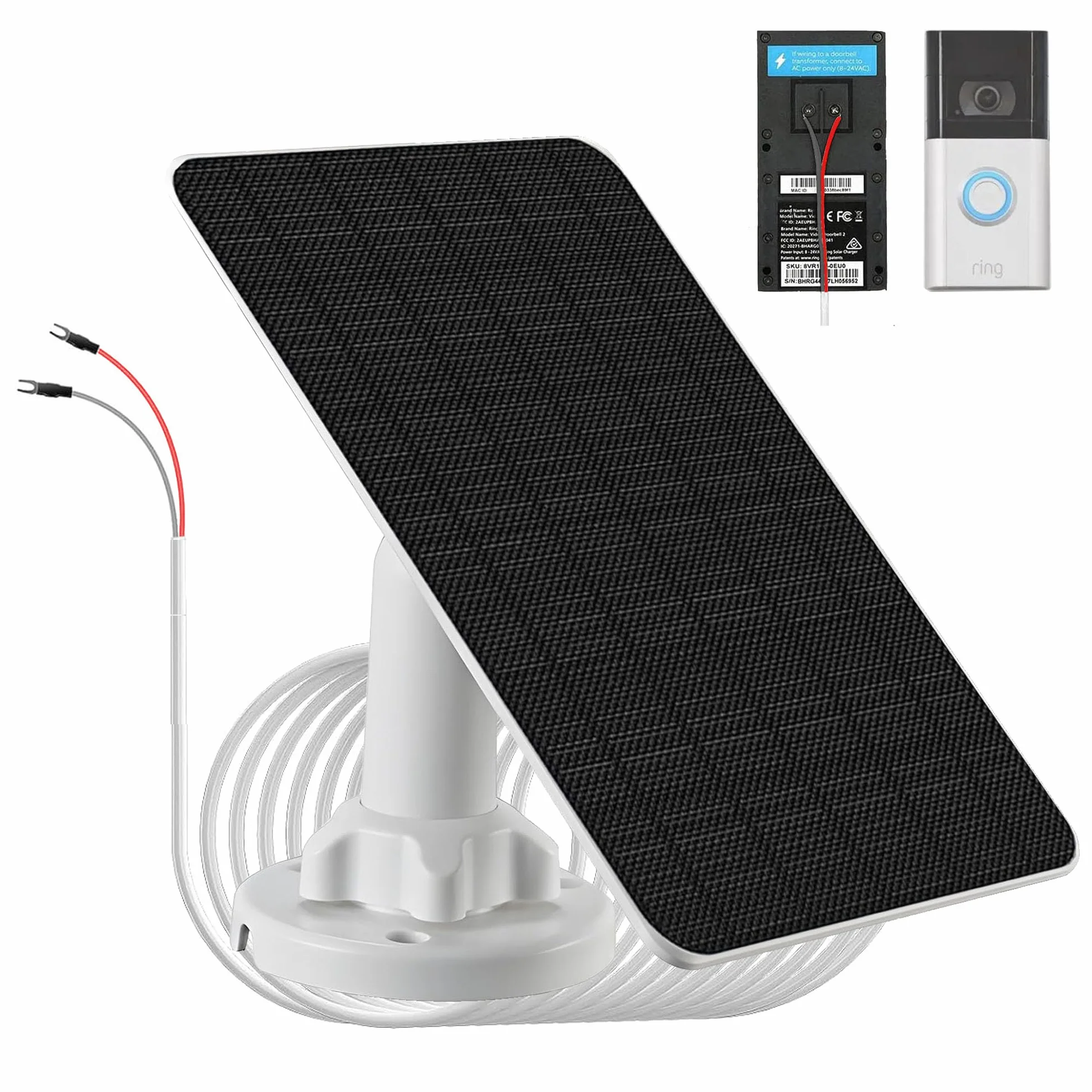 Panel solar de 3W con batería integrada de 4000mAh, IP65, cable de carga de 4,02m, solo compatible con Ring Video doorbell 3/4/3 Plus, Ring Battery Doorbell Plus/Pro Camera, instalación sencilla