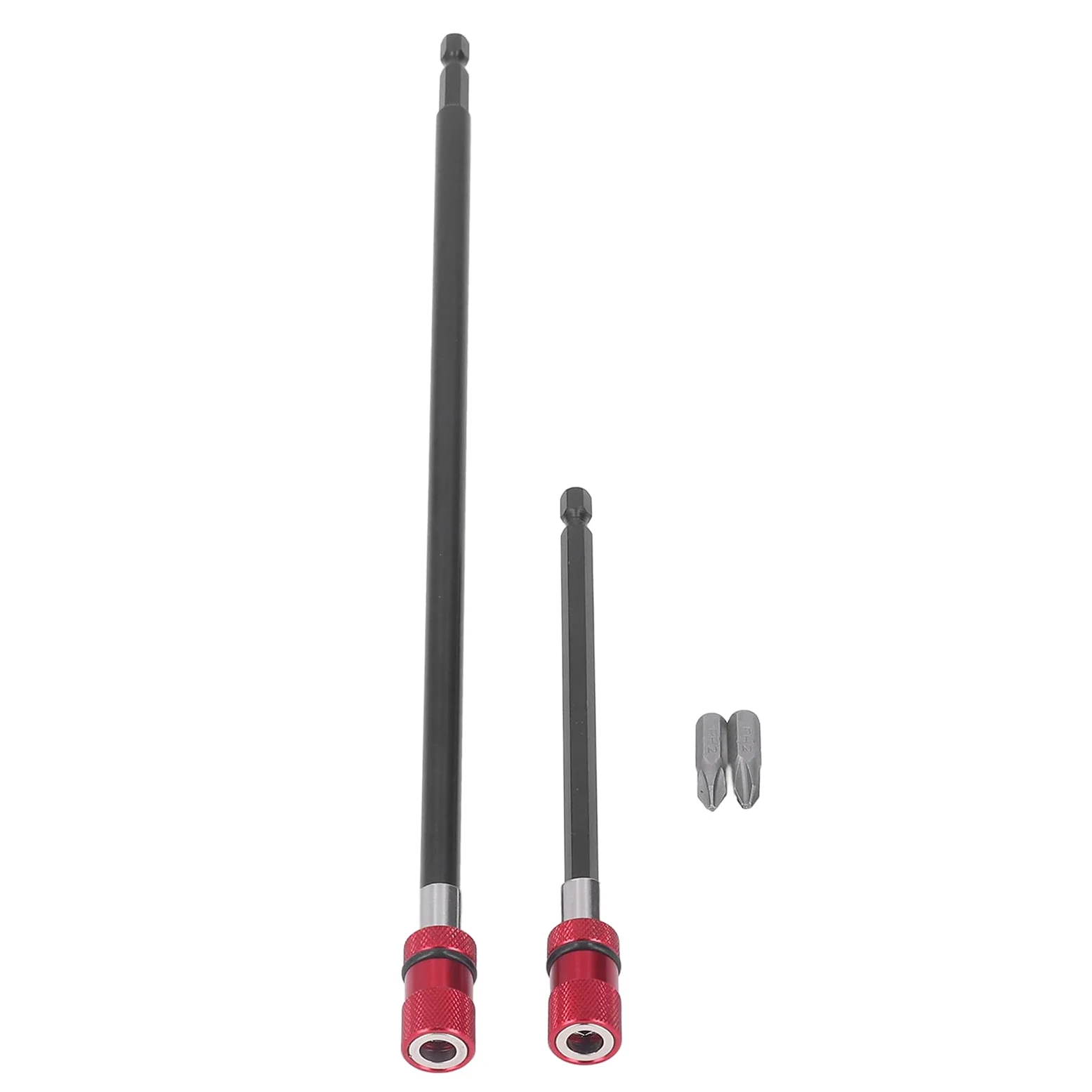 Extensión Magnética PH2 Conexión Estable Juego de Extensión de Brocas de Liberación Rápida para Taladros Eléctricos Destornilladores, Aleación de Aluminio 1/4 Hexagonal 2 Piezas 150 Mm 300