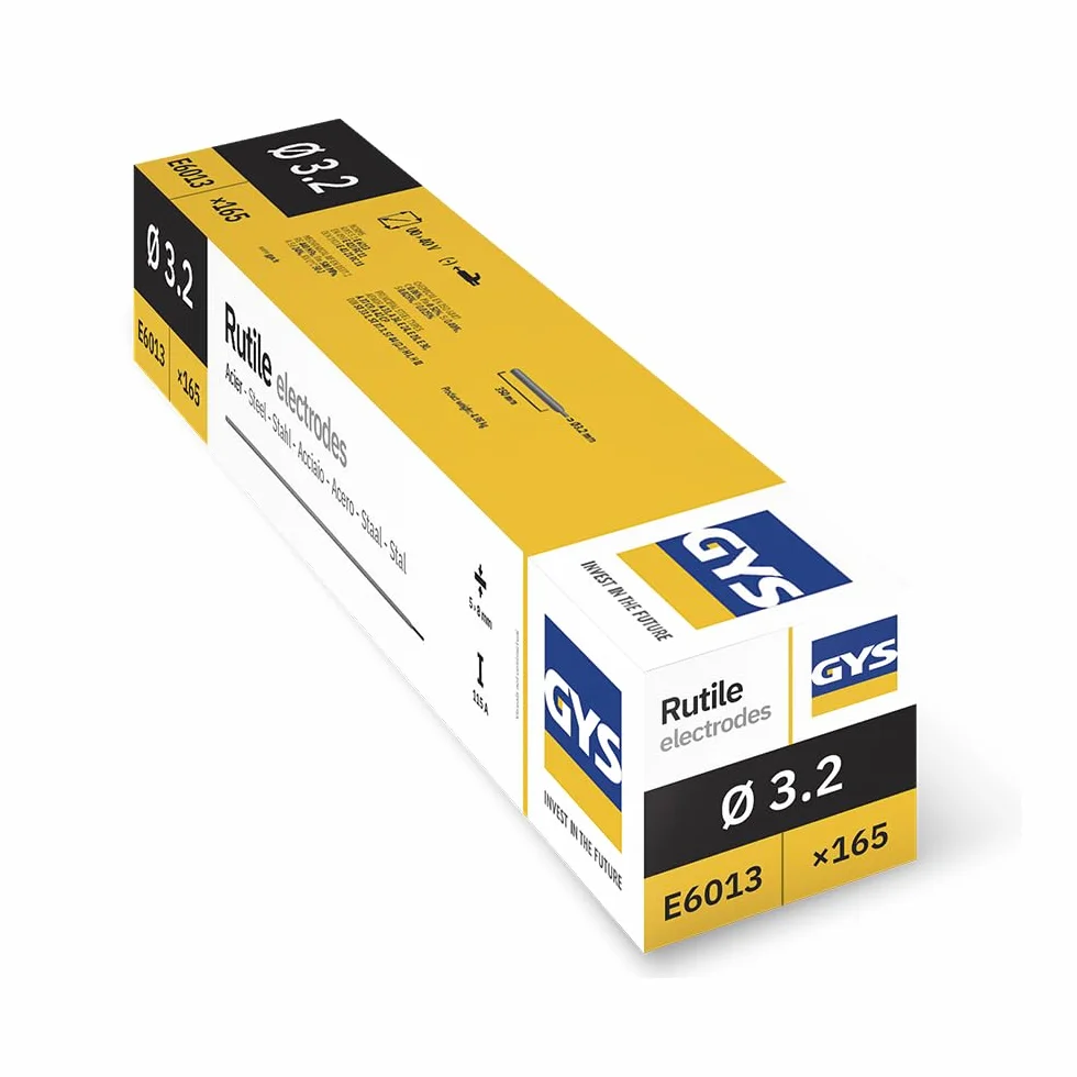 GYS - ELECTRODOS DE RUTILO Acero Ø 3,2 E6013 - CAJA de 165 - Soldadura MMA - Todas las posiciones - En el electrodo - Cebado 40V