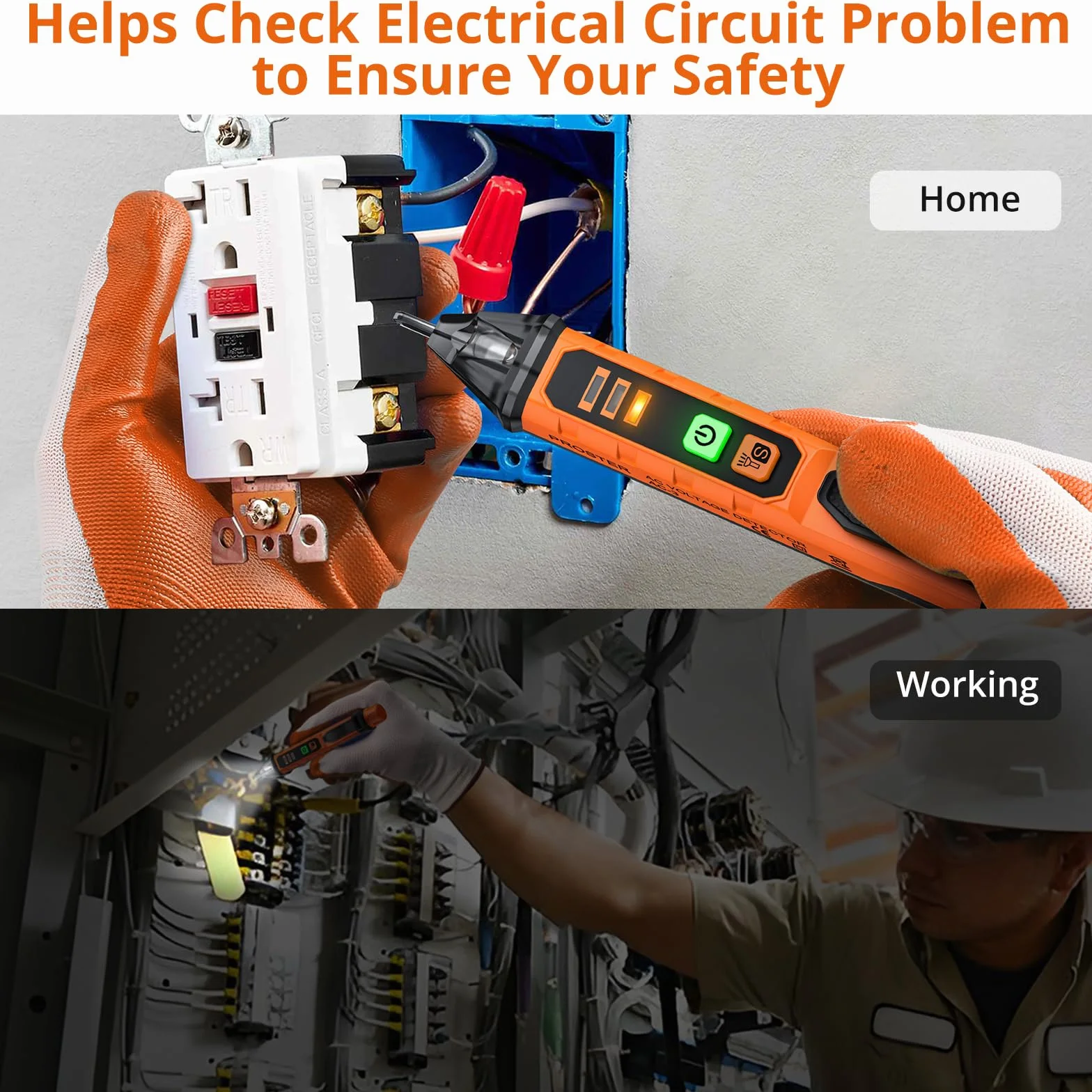 Proster Detector de Voltaje sin Contacto 12-1000V/48V-1000 Probador de Voltaje AC con Sensibilidad Ajustable Alarma Linterna LED