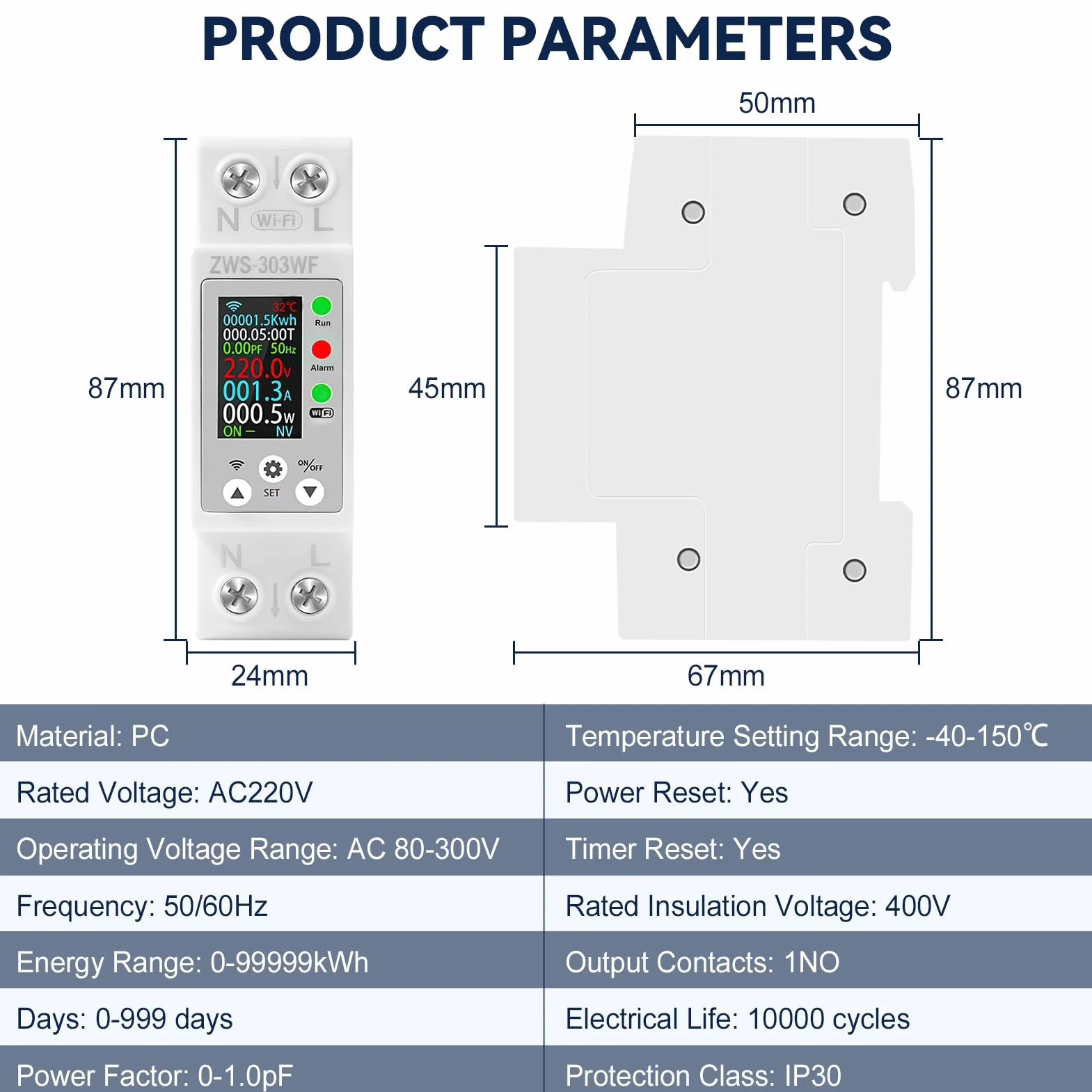 Medidor de Consumo Electrico WiFi Contador Electrico Carril Din AC 80-300V/63A Medidor Consumo Electrico Multifuncional Pantalla Digital Sobretemperatura Sobrecarga de Corriente Sobrecarga