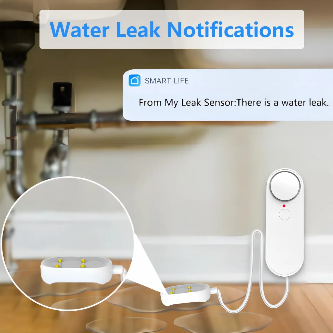 Mengshen Detector WiFi de Fuga de Agua y Nivel de Agua, 2 en 1 Tuya Smart Alarm Alerta App de Volumen Alto con 6.5 pies de línea de detección para peceras y acuarios