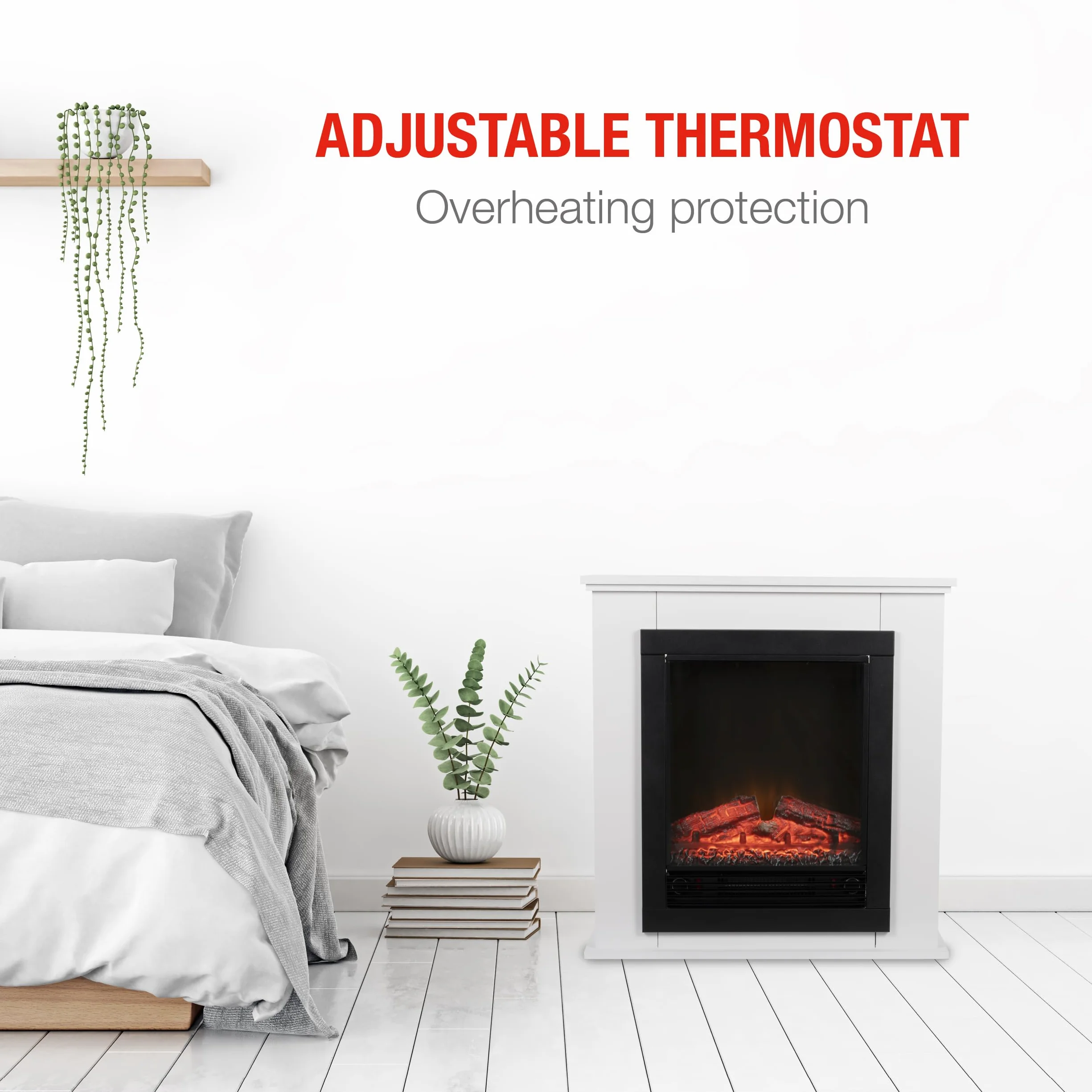 Alpina Geneva Chimenea Eléctrica - Chimenea Decorativa con Calefacción, Panel de Control y Temporizador - Estufa Eléctrica Independiente con Llama LED - 1800W - Blanco