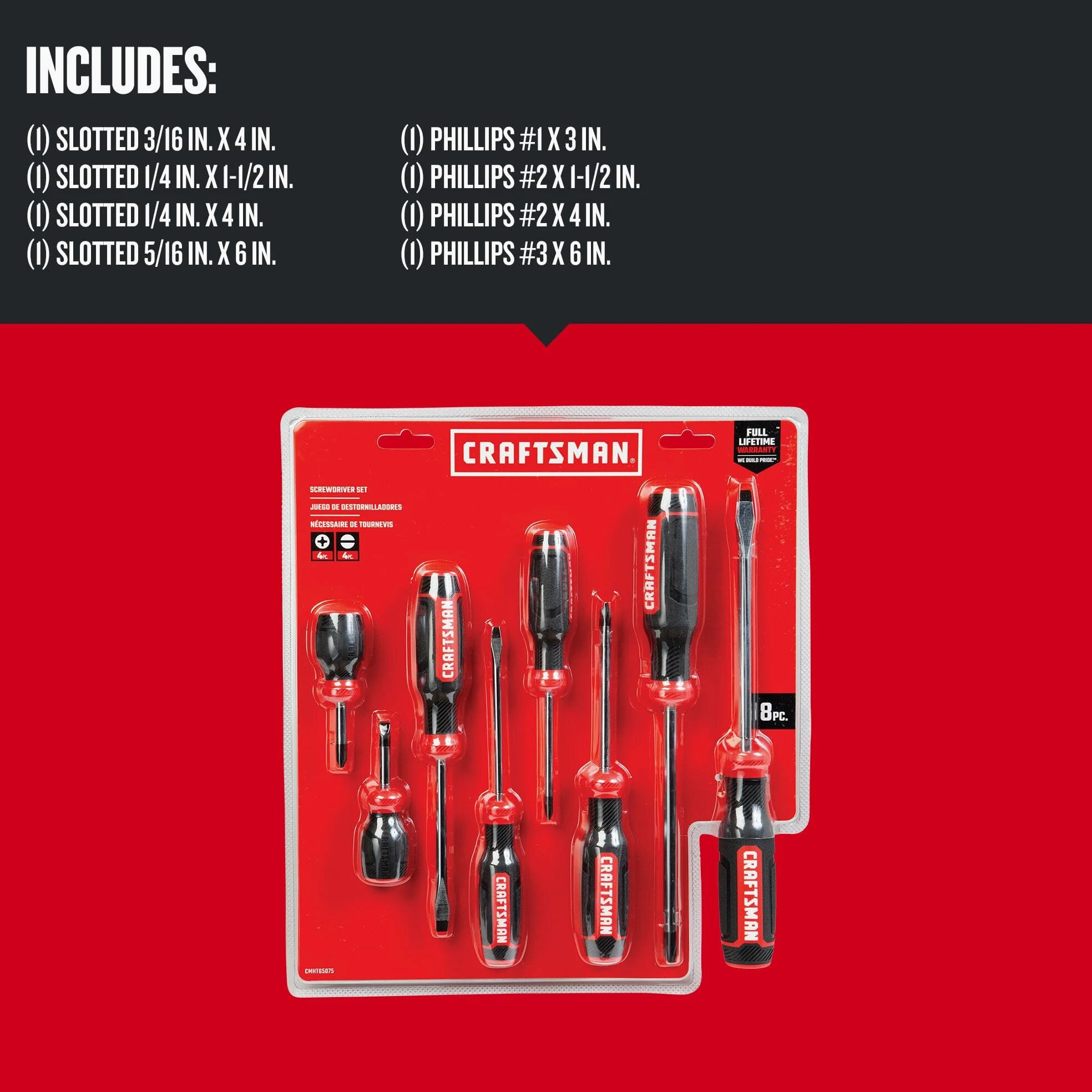 CRAFTSMAN Juego de destornilladores, bimaterial, juego de 8 piezas (CMHT65075N)